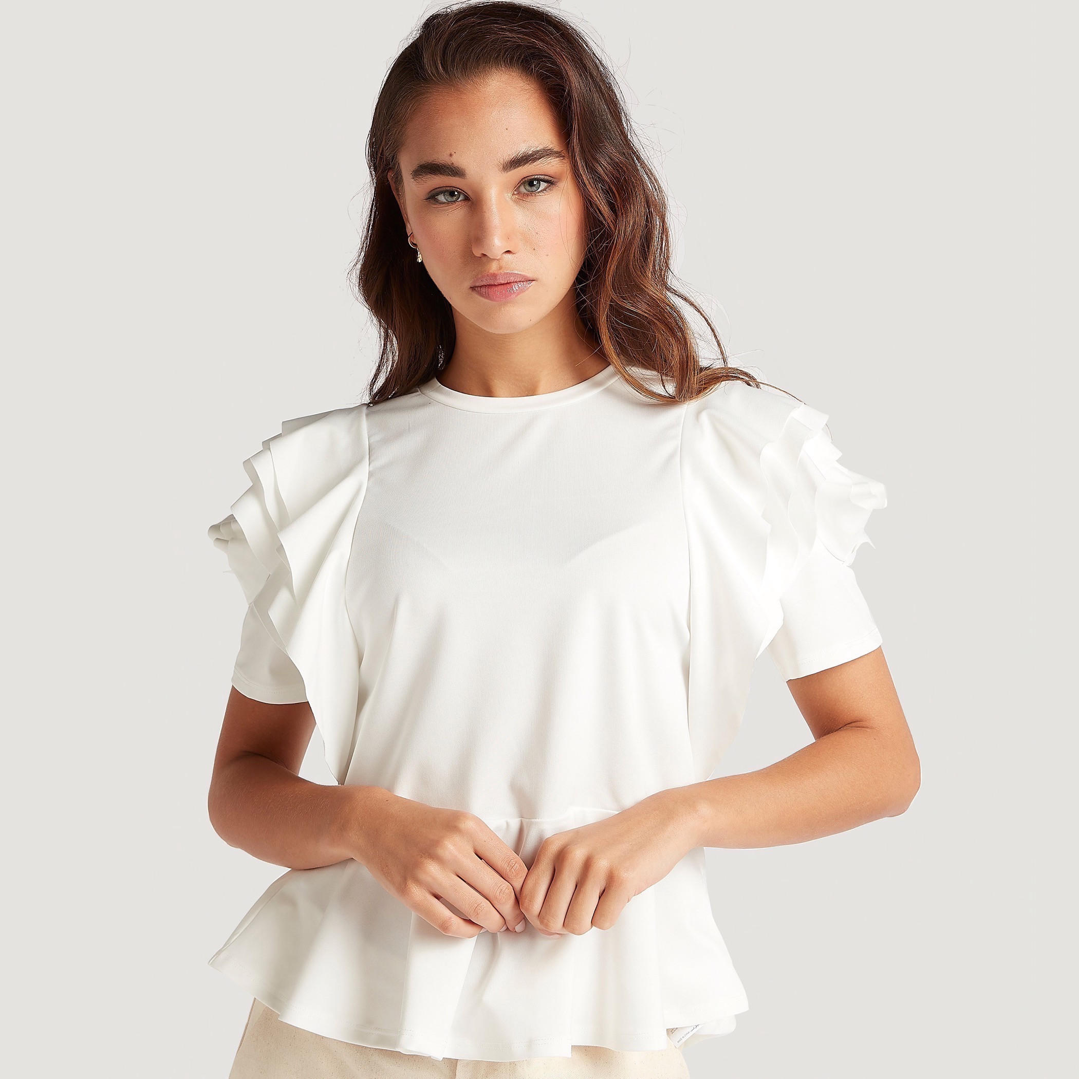 بلوزة سادة بكشكشة وتفاصيل كشكش من الخصر من تو إكستريمز-women-clothing-shirtsandblouses-blouses-image-2