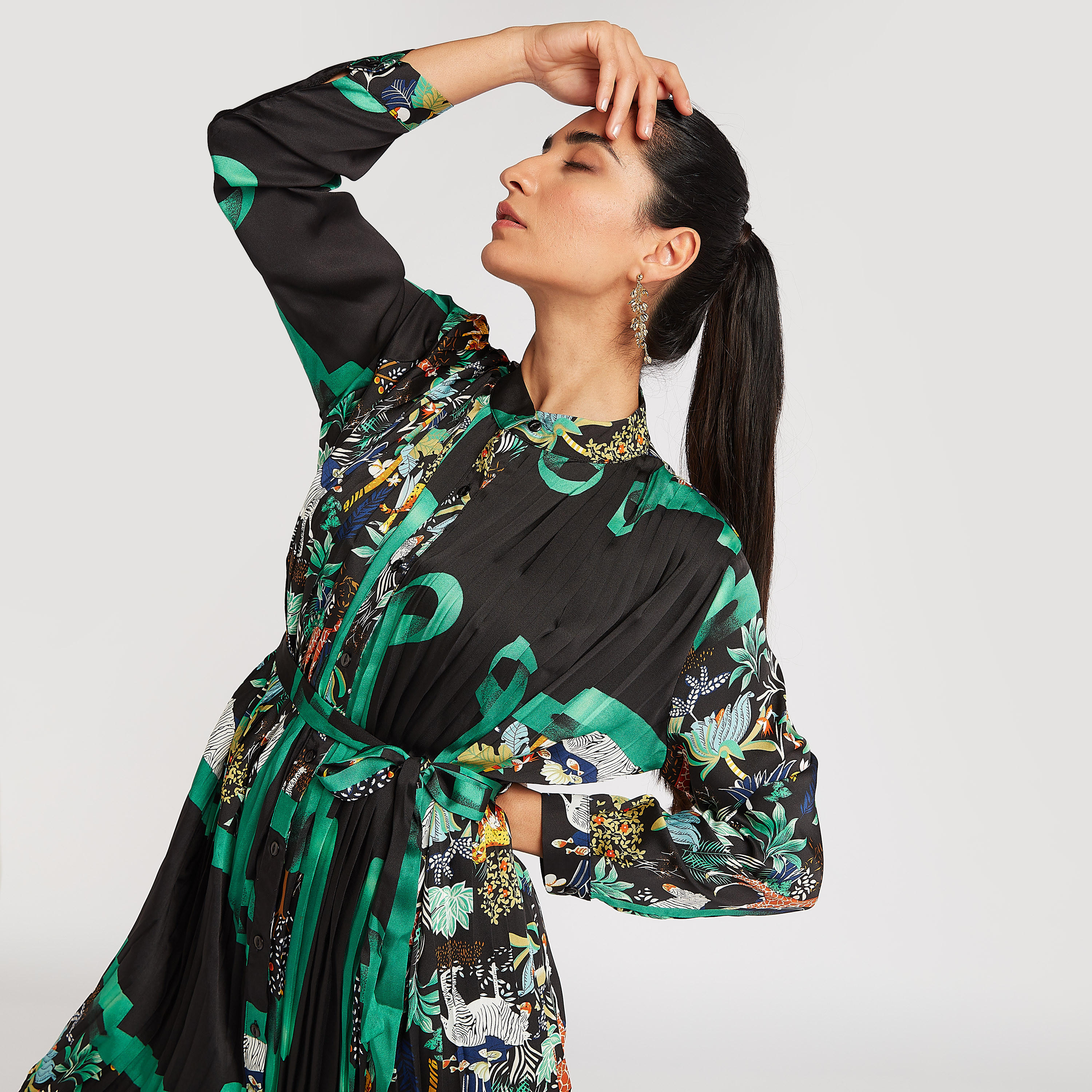 تونيك بطبعات وثنايا وياقة ماندارين من تو إكستريمز-women-clothing-shirtsandblouses-blouses-image-3