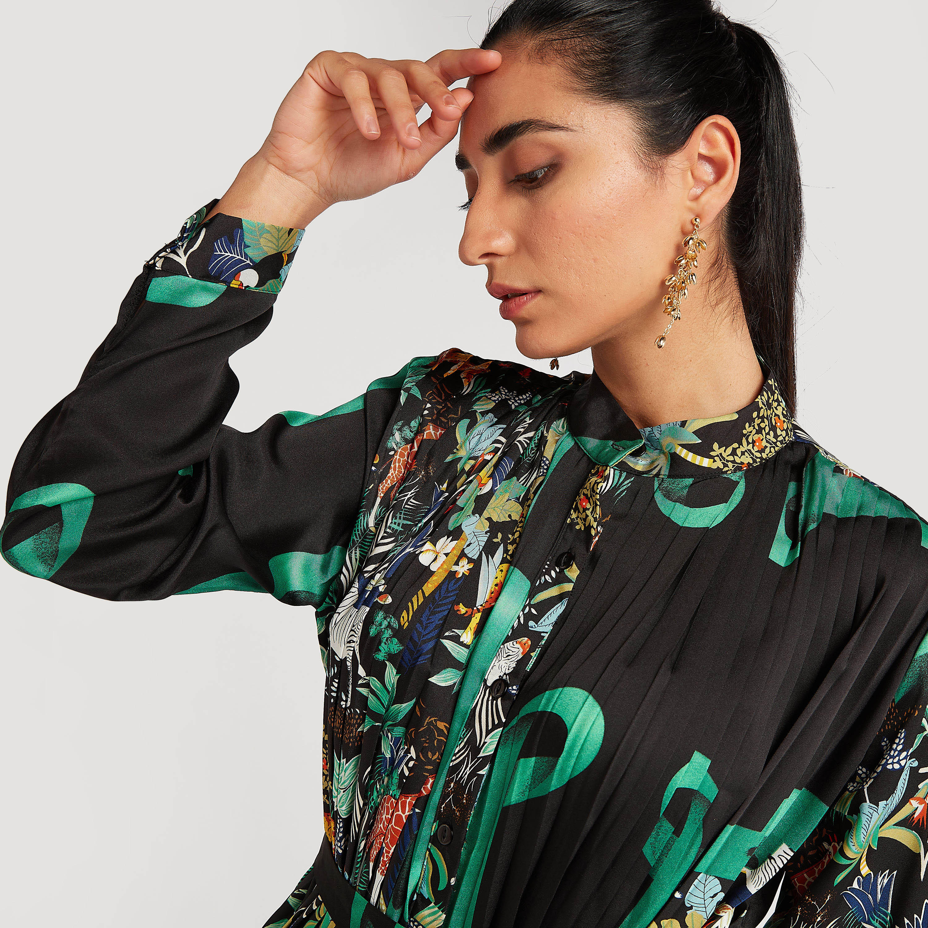 تونيك بطبعات وثنايا وياقة ماندارين من تو إكستريمز-women-clothing-shirtsandblouses-blouses-image-2