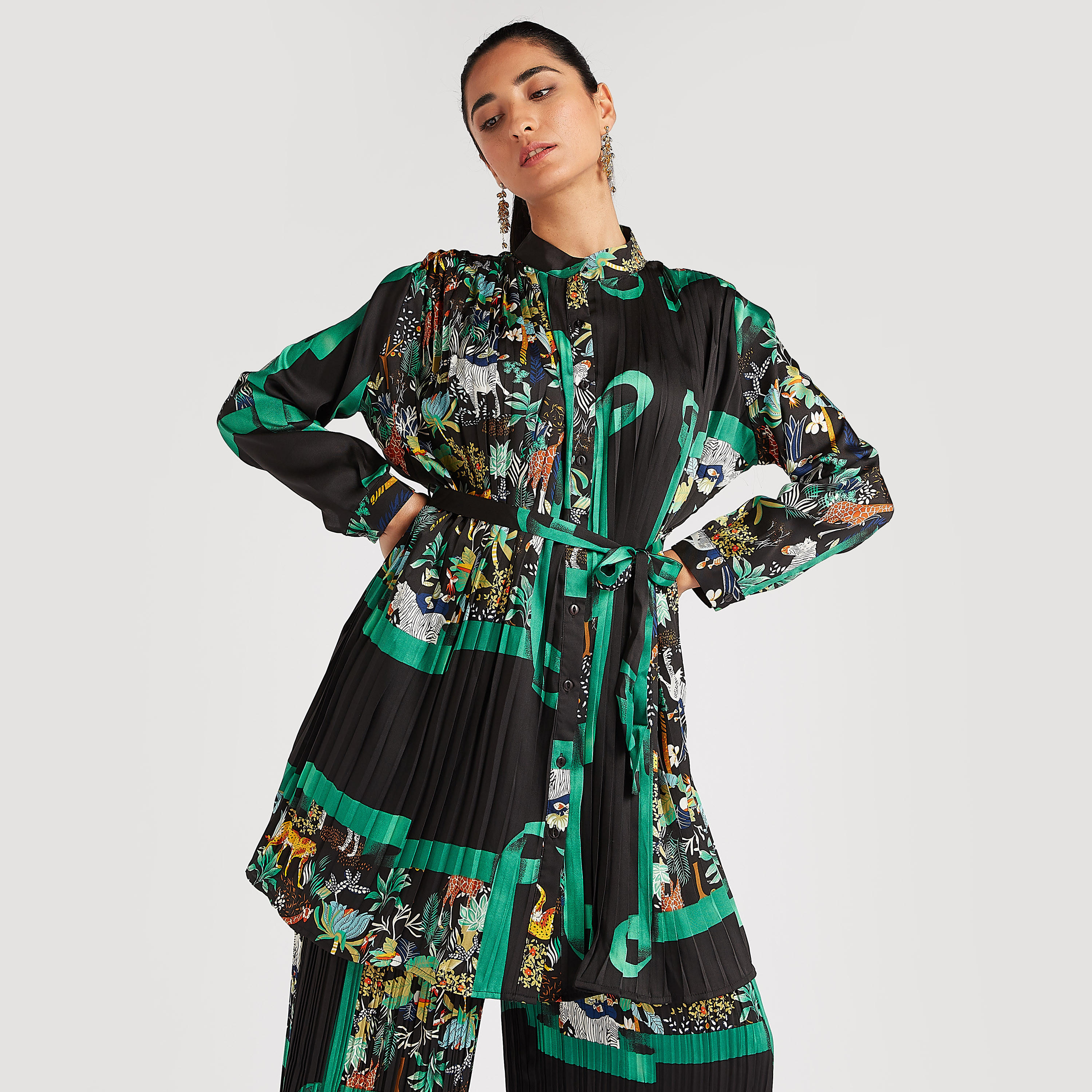 تونيك بطبعات وثنايا وياقة ماندارين من تو إكستريمز-women-clothing-shirtsandblouses-blouses-image-1