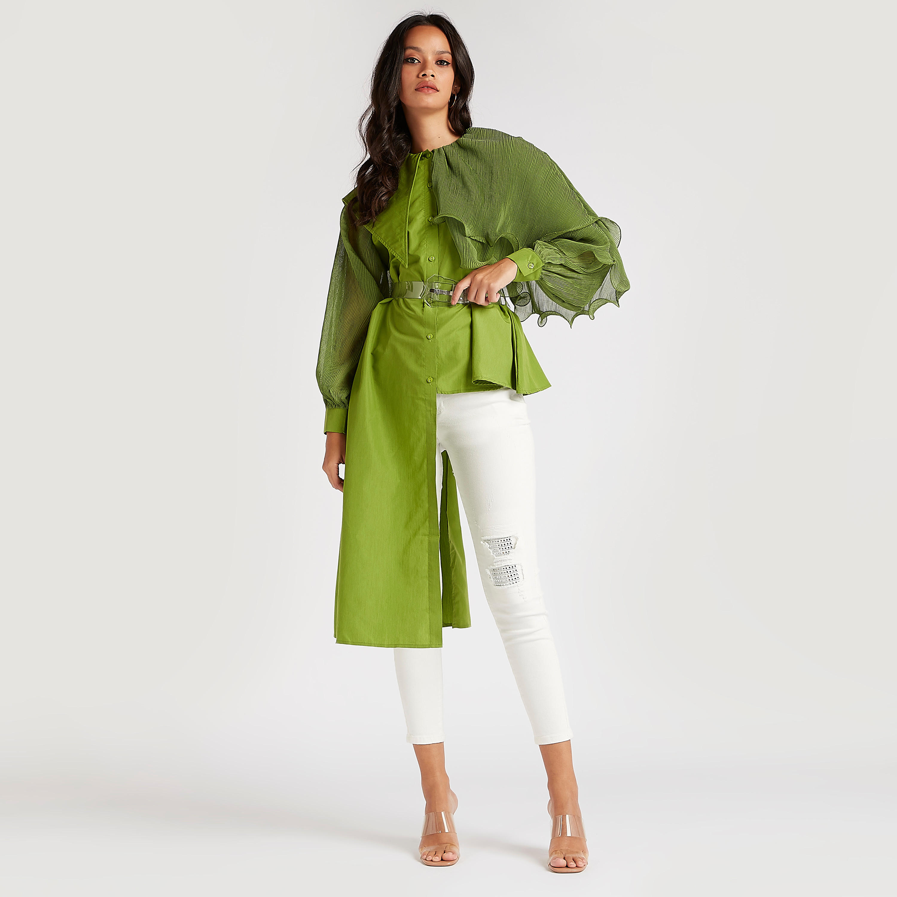 بلوزة طويلة بياقة ضيّفة وتفاصيل كشكشة من تو إكستريمز-women-clothing-shirtsandblouses-blouses-image-2