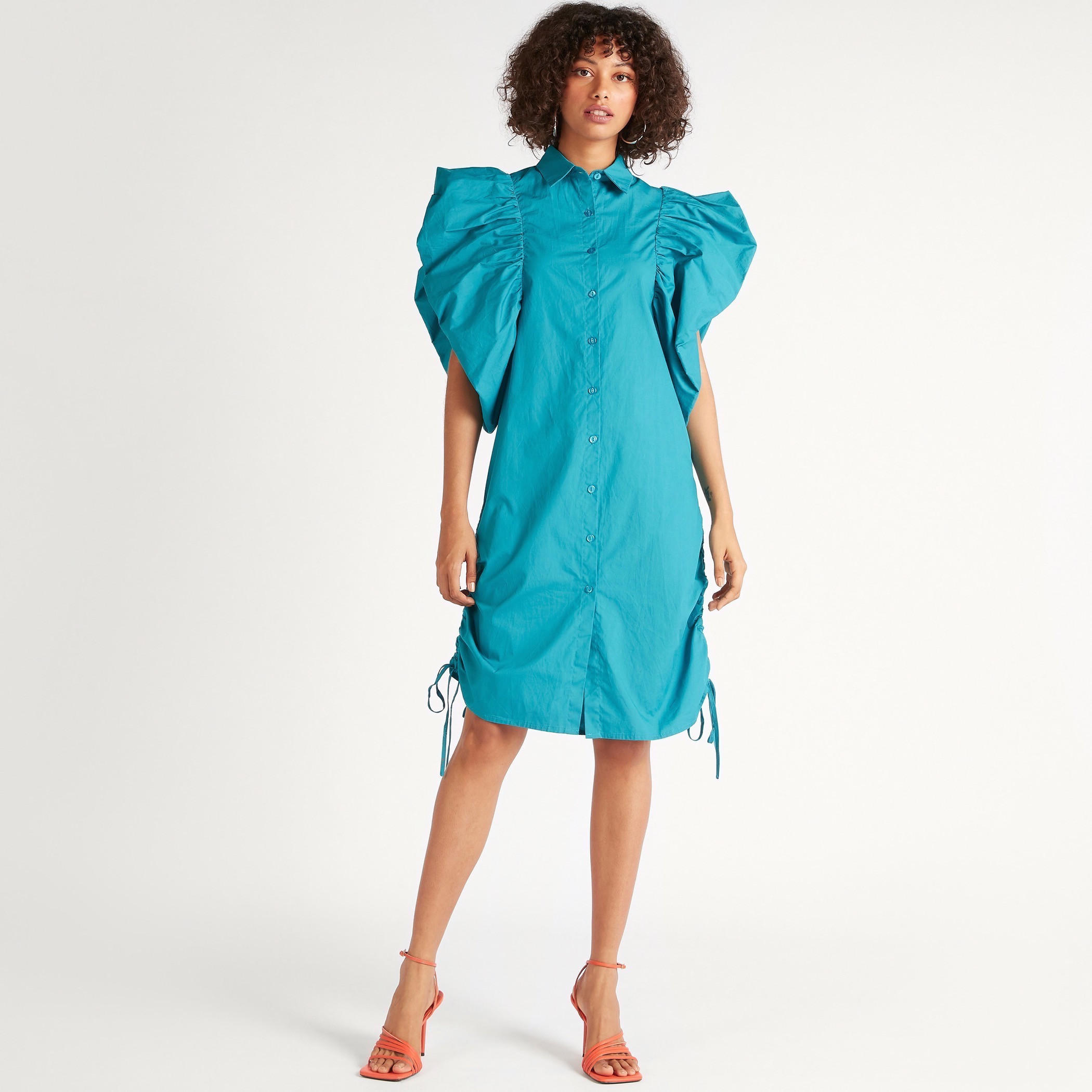 فستان قميص ميدي سادة بتفاصيل كشكشة وأربطة من تو إكستريمز-women-clothing-dresses-image-2