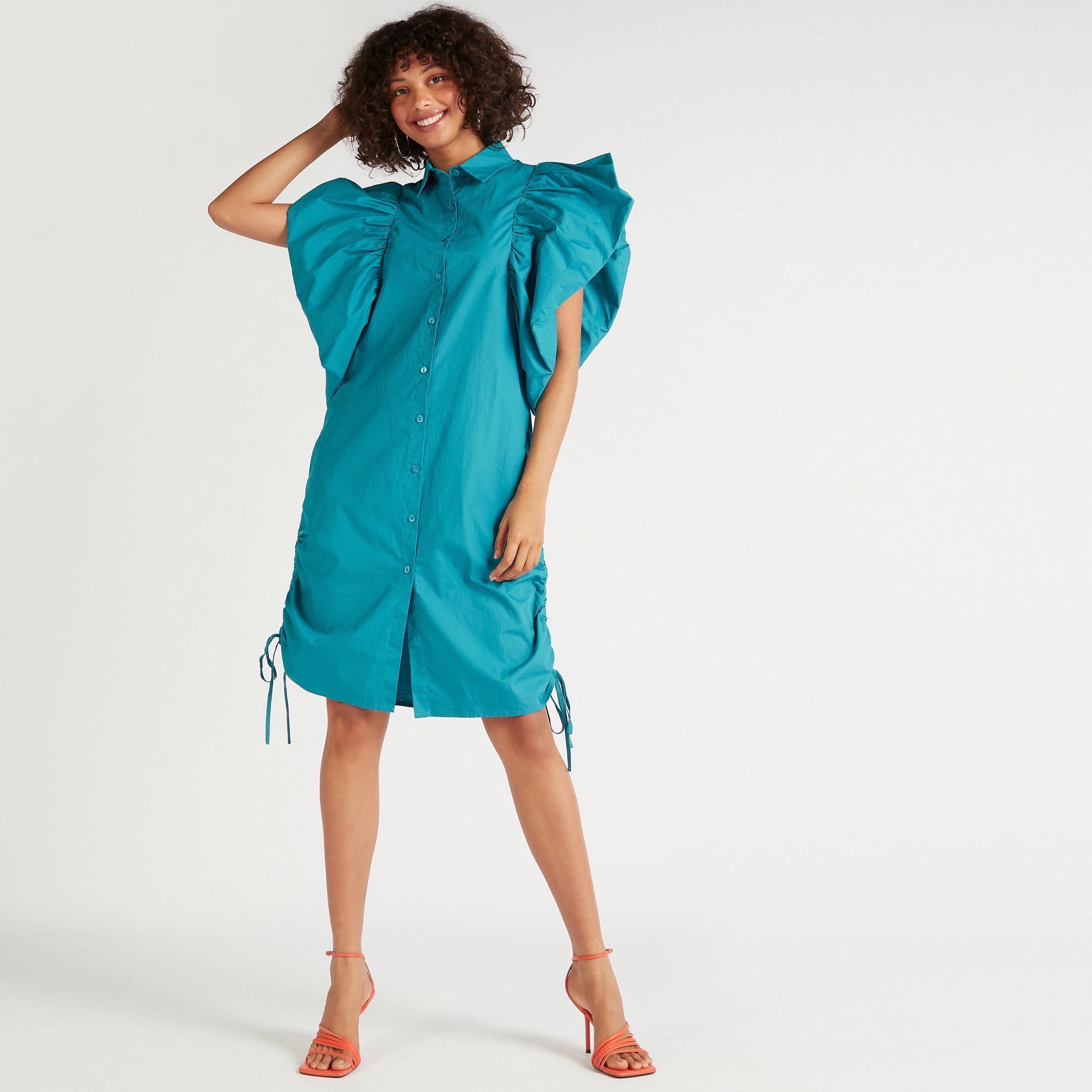 فستان قميص ميدي سادة بتفاصيل كشكشة وأربطة من تو إكستريمز-women-clothing-dresses-image-6