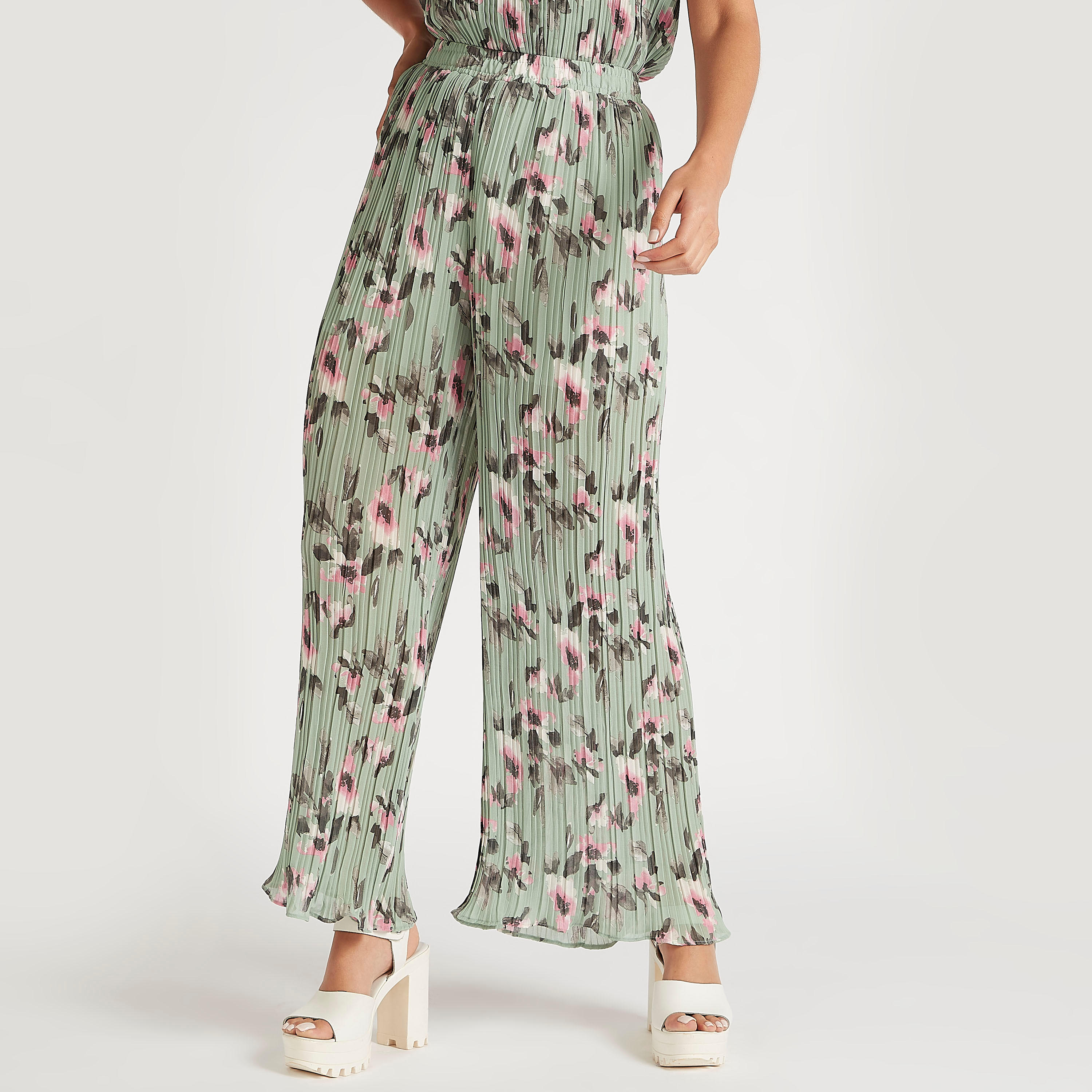 بنطلون بالازو بخصر مطّاطي وطبعات زهرية من تو إكستريمز-women-clothing-bottoms-trousers-image-1