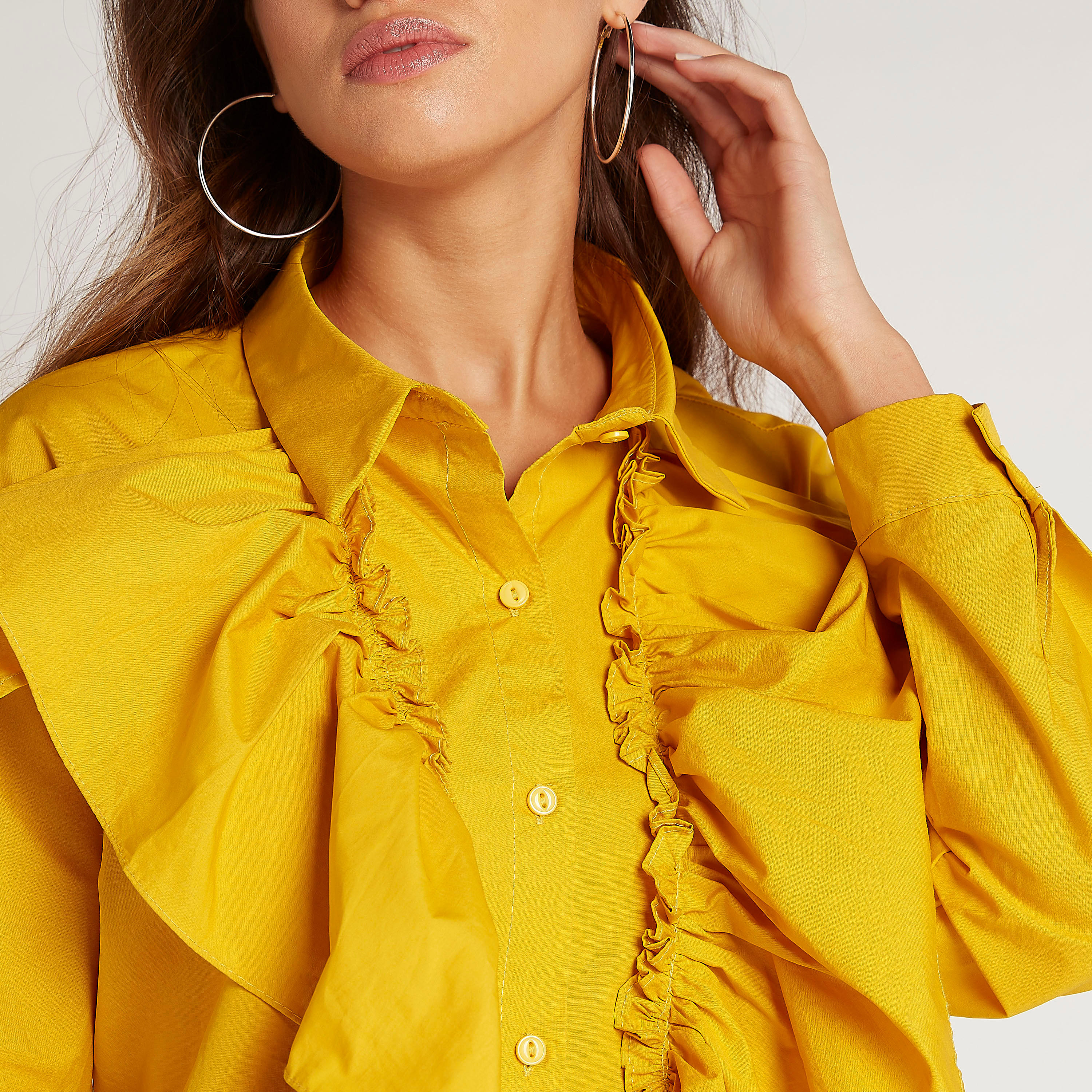 فستان واسع ميدي سادة مع ياقة وتفاصيل كشكش من تو إكستريمز-women-clothing-dresses-image-3