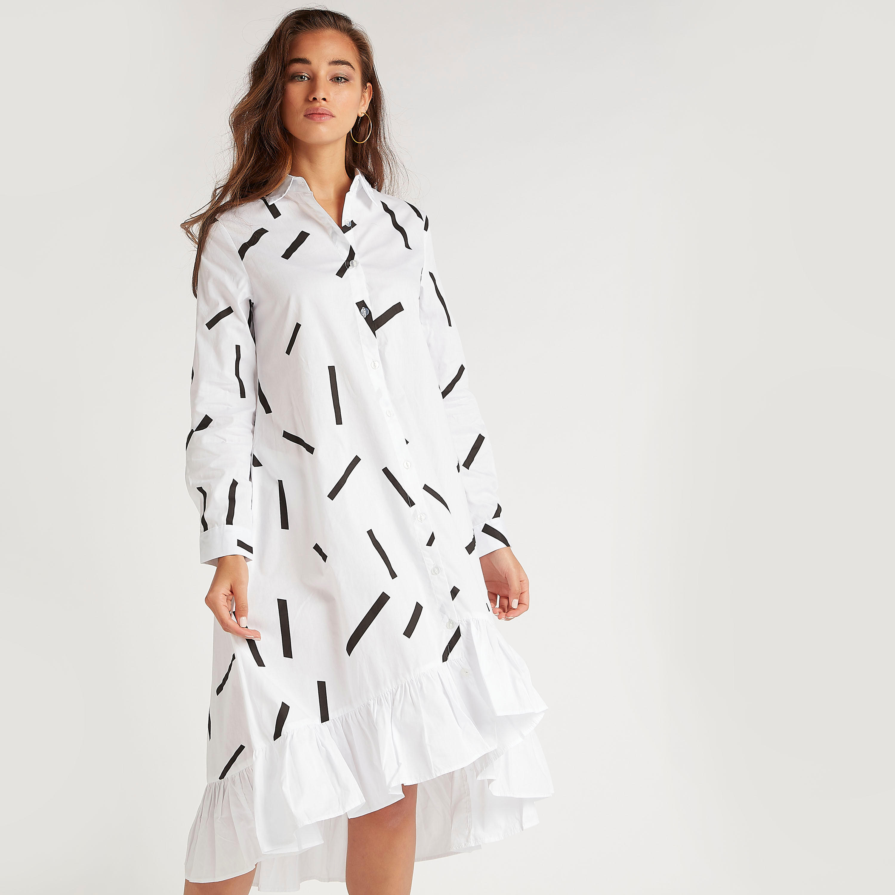 فستان إيه لاين ميدي بطبعات وأطراف بكشكشة وجيوب من تو إكستريمز-women-clothing-dresses-image-1