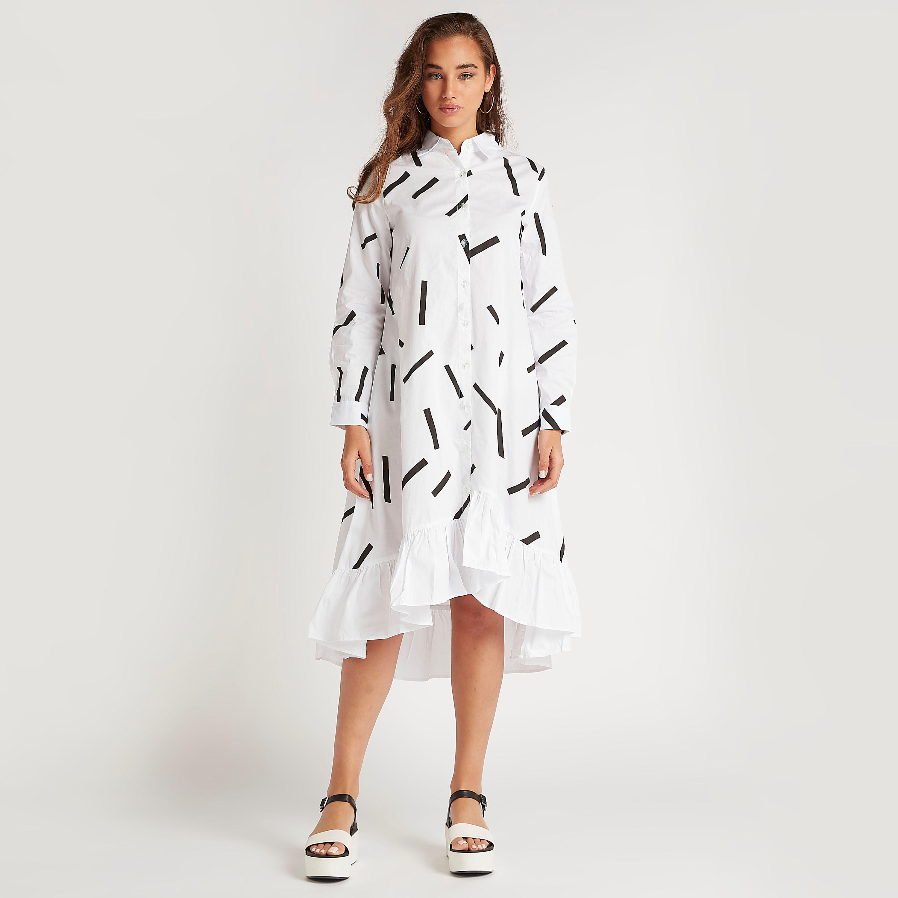 فستان إيه لاين ميدي بطبعات وأطراف بكشكشة وجيوب من تو إكستريمز-women-clothing-dresses-image-2