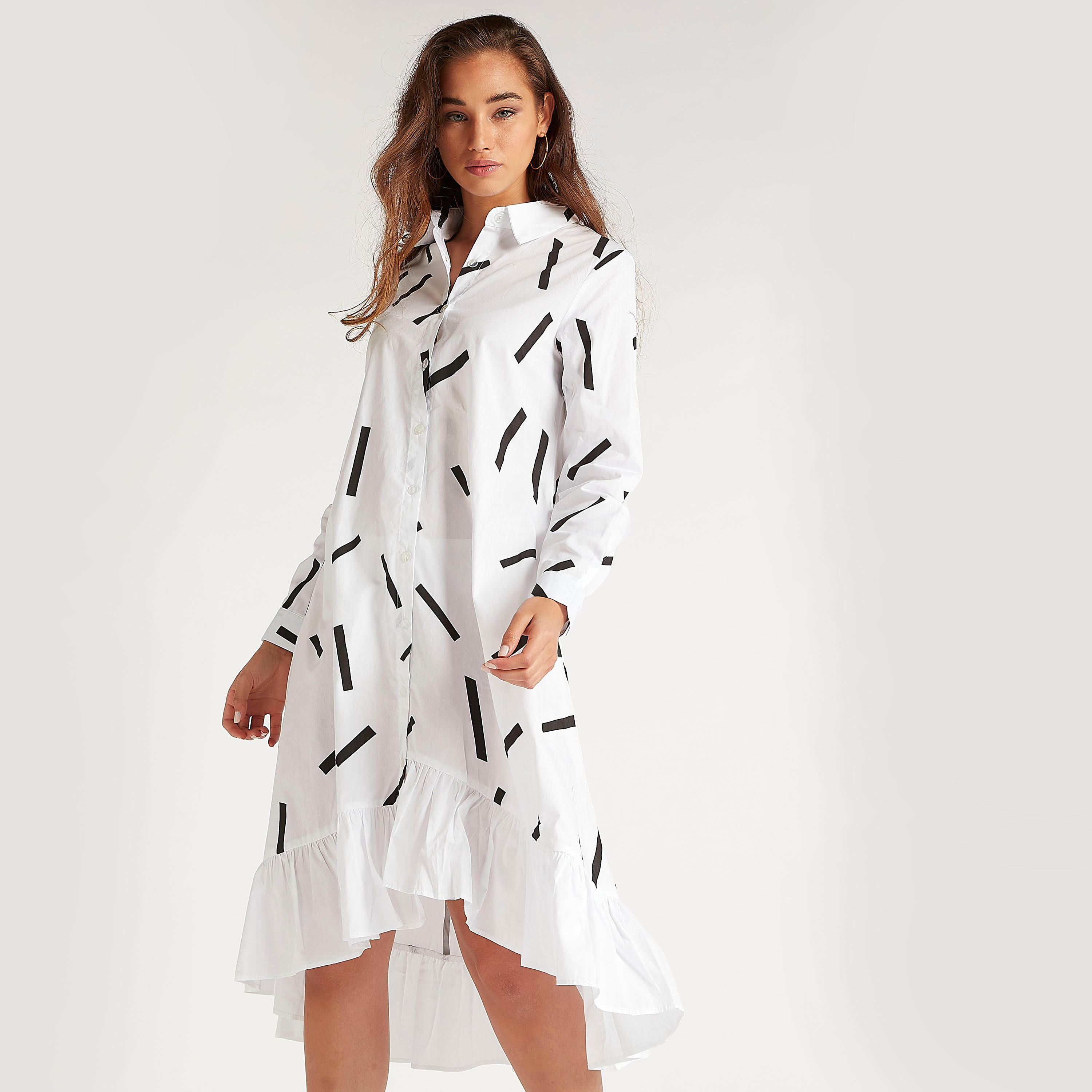 فستان إيه لاين ميدي بطبعات وأطراف بكشكشة وجيوب من تو إكستريمز-women-clothing-dresses-image-7