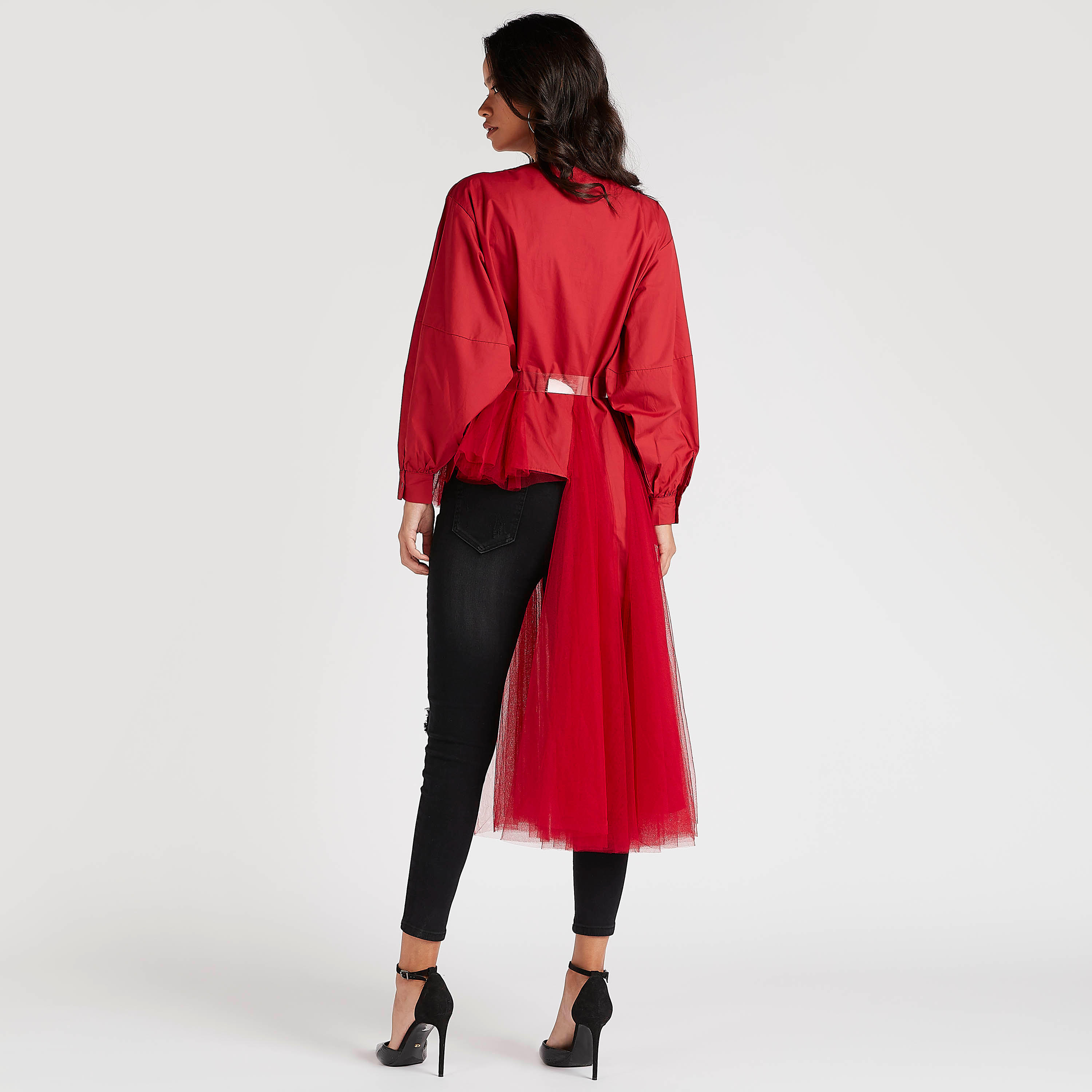 بلوزة طويلة بارزة الملمس بياقة ضيّقة وحزام وأكمام طويلة من تو إكستريمز-women-clothing-shirtsandblouses-blouses-image-4