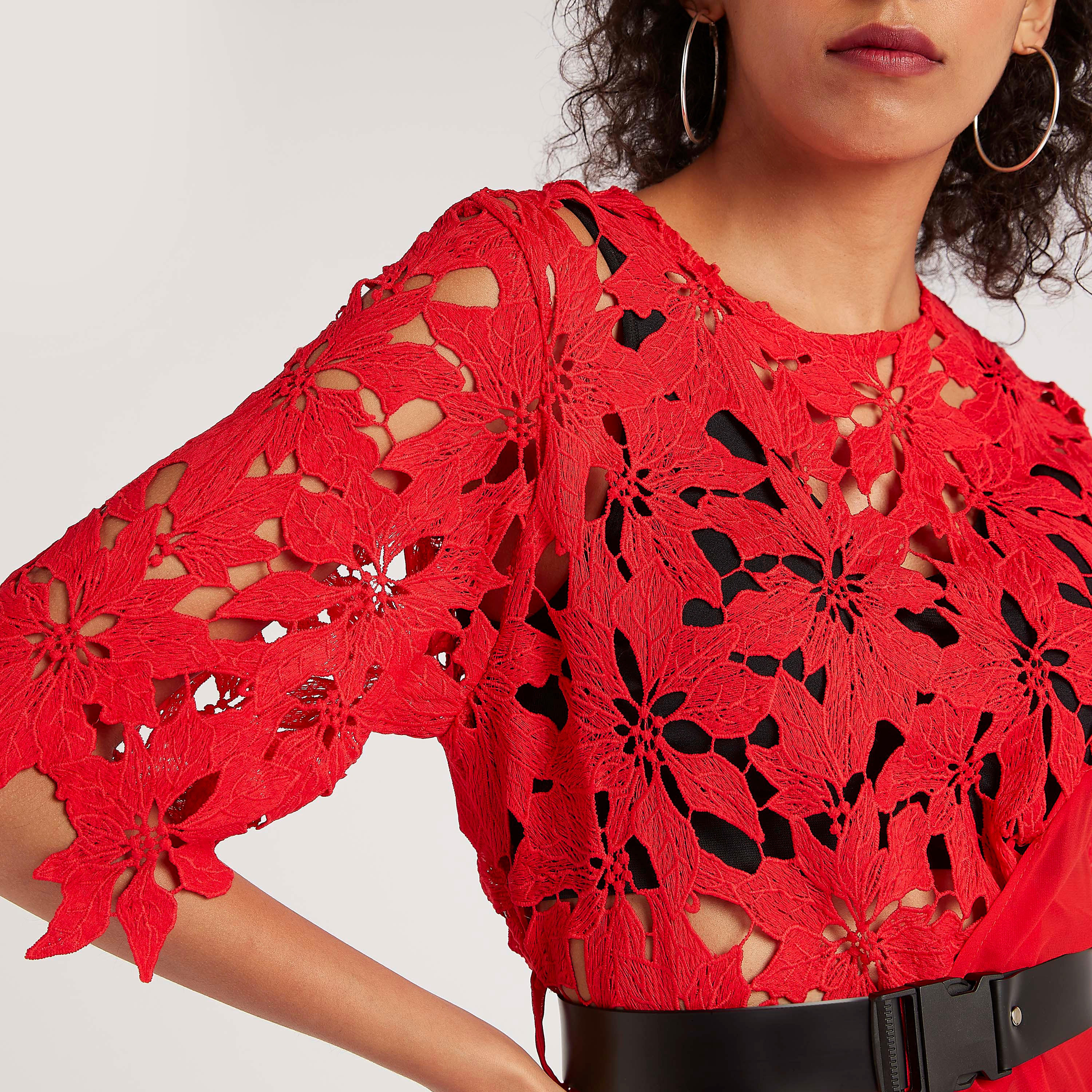 2Xtremz Lace Detailed Asymmetric Top with Crew Neck-women-clothing-shirtsandblouses-blouses-image-3