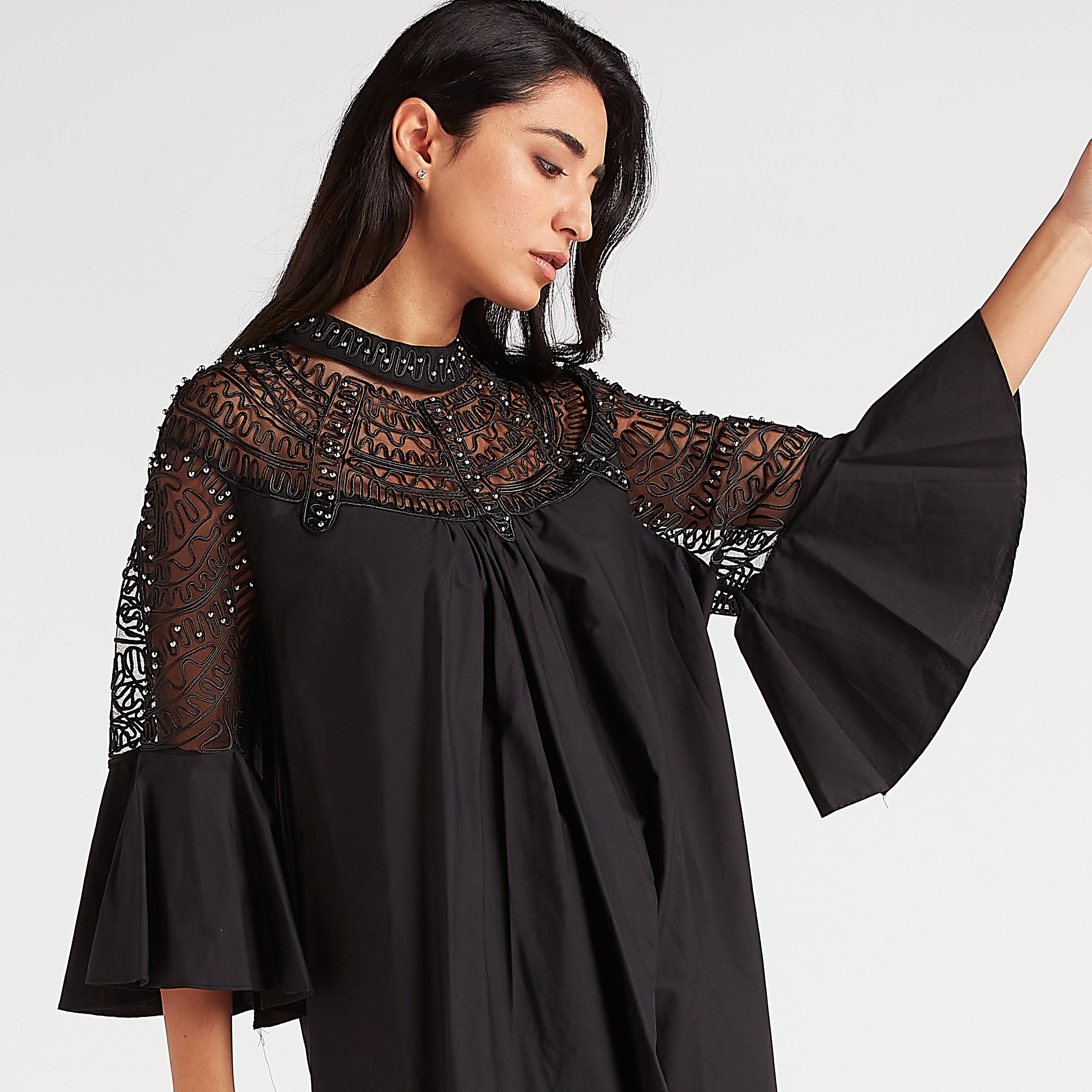 فستان إيه لاين ميدي مزيّن بأكمام 3/4 من تو إكستريمز-women-clothing-dresses-image-2