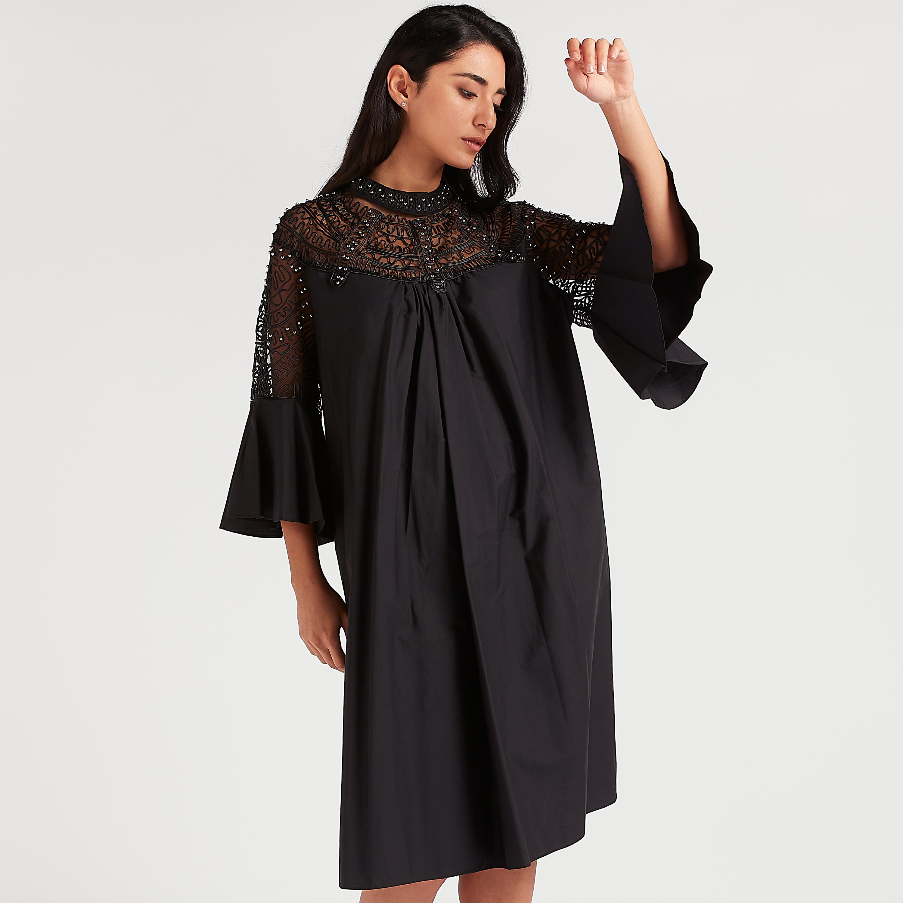 فستان إيه لاين ميدي مزيّن بأكمام 3/4 من تو إكستريمز-women-clothing-dresses-image-5