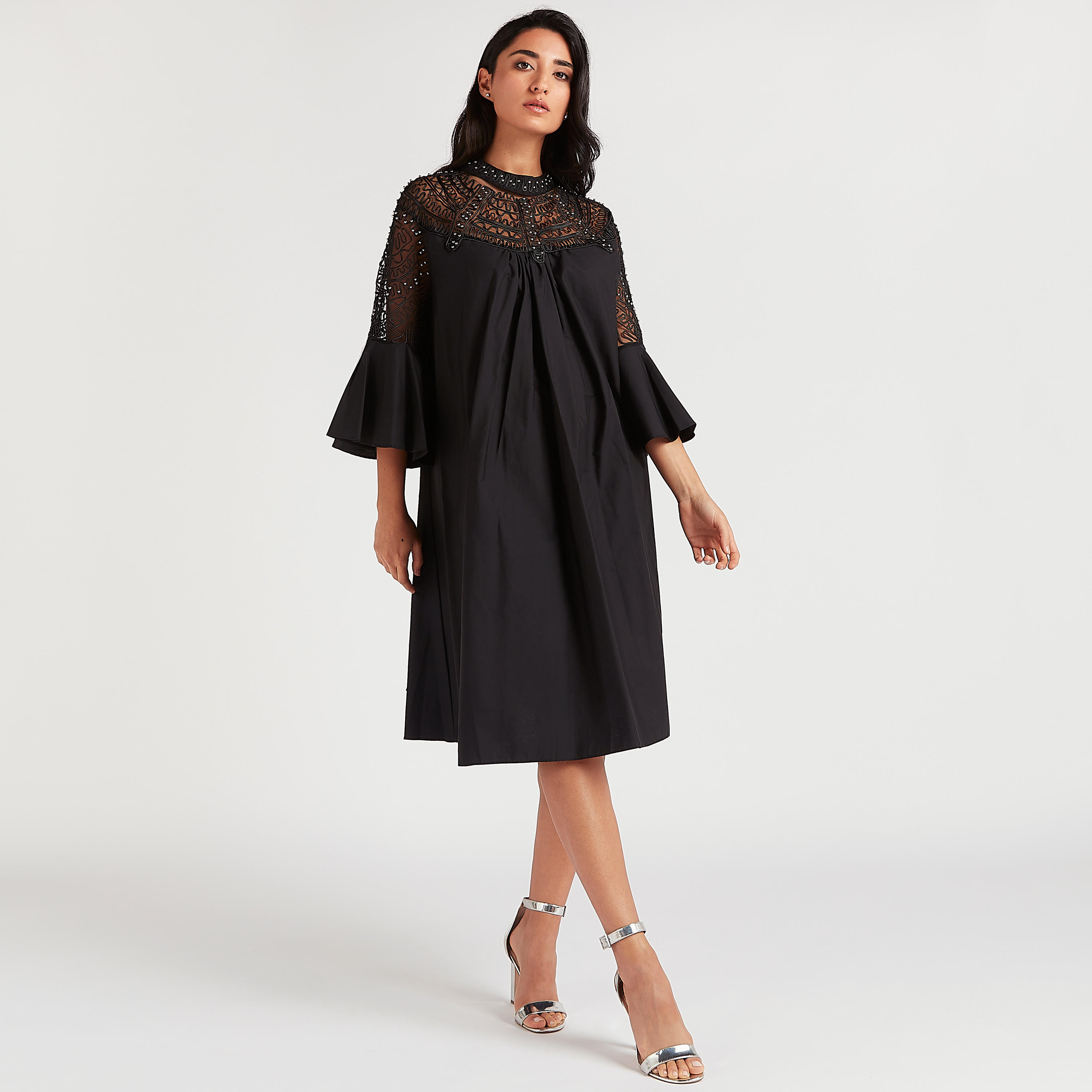 فستان إيه لاين ميدي مزيّن بأكمام 3/4 من تو إكستريمز-women-clothing-dresses-image-7