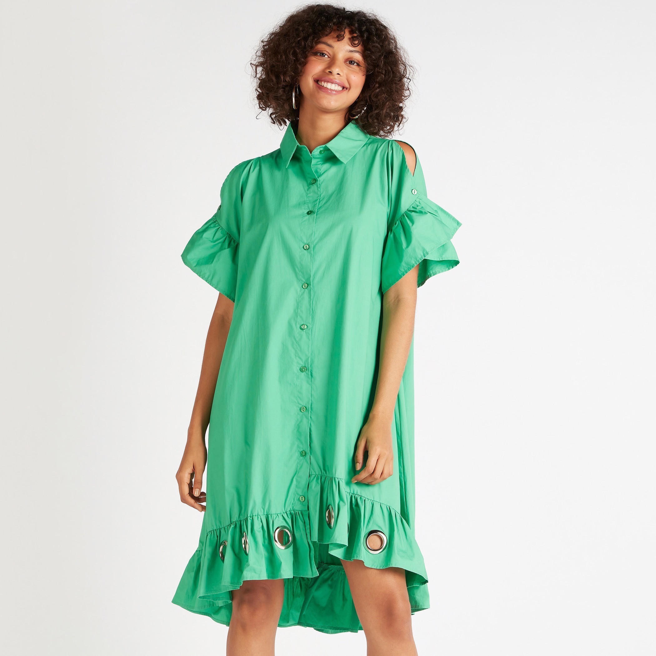 فستان قميص مميدي بزخارف وحافة مكشكشة من تو إكستريم-women-clothing-dresses-image-1