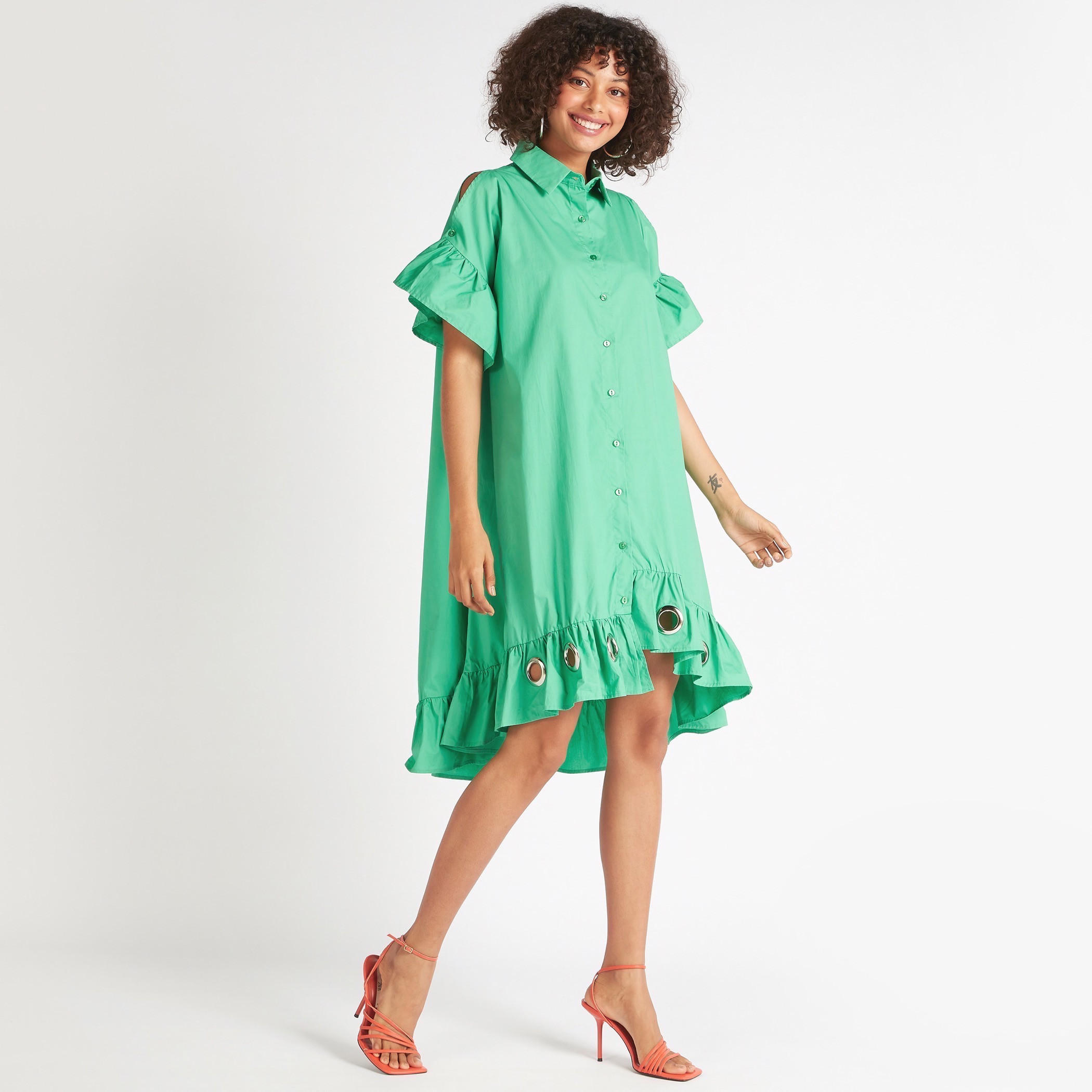 فستان قميص مميدي بزخارف وحافة مكشكشة من تو إكستريم-women-clothing-dresses-image-2