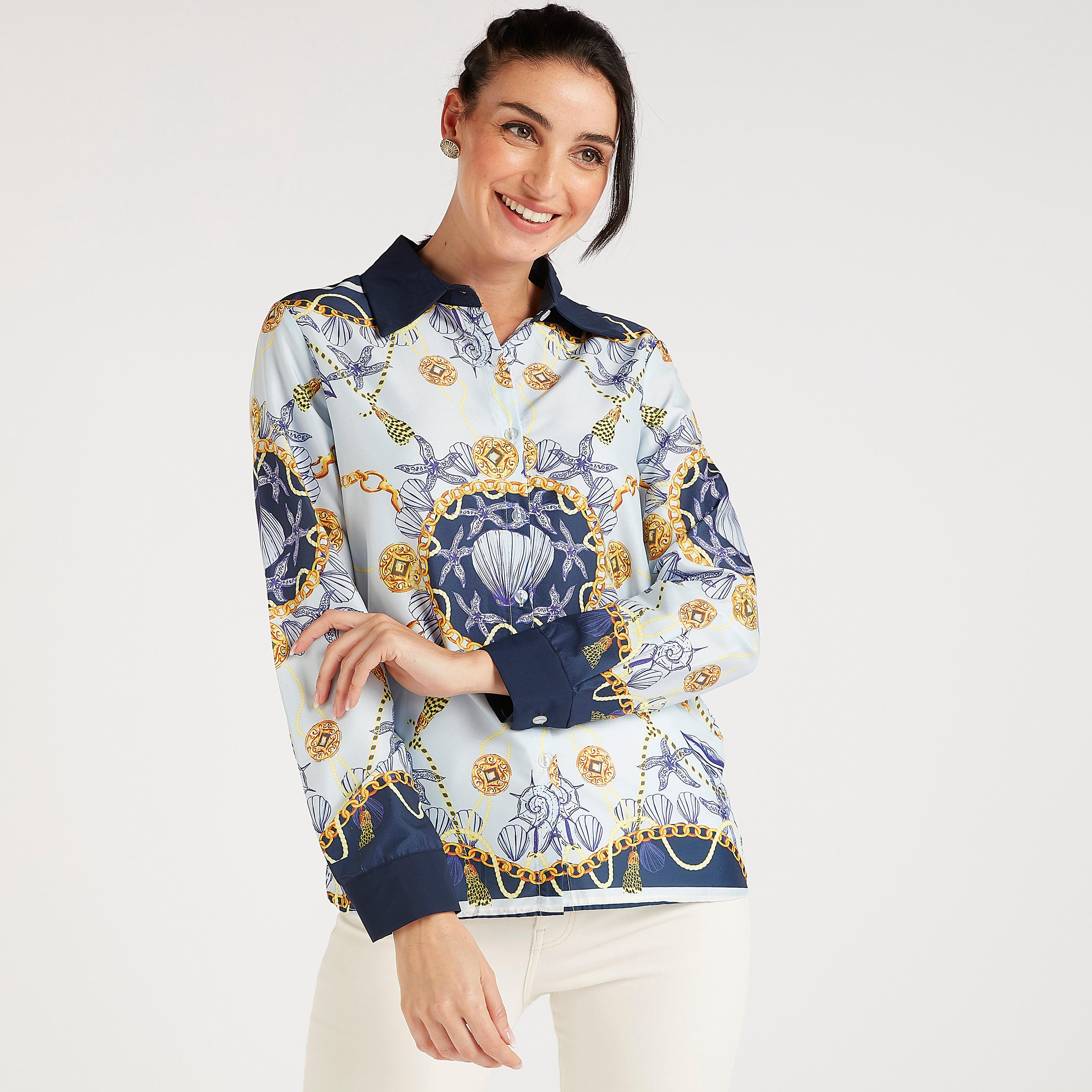 قميص بطبعات بأكمام طويلة وإغلاق بأزرار من تو إكستريمز-women-clothing-shirtsandblouses-shirts-image-4
