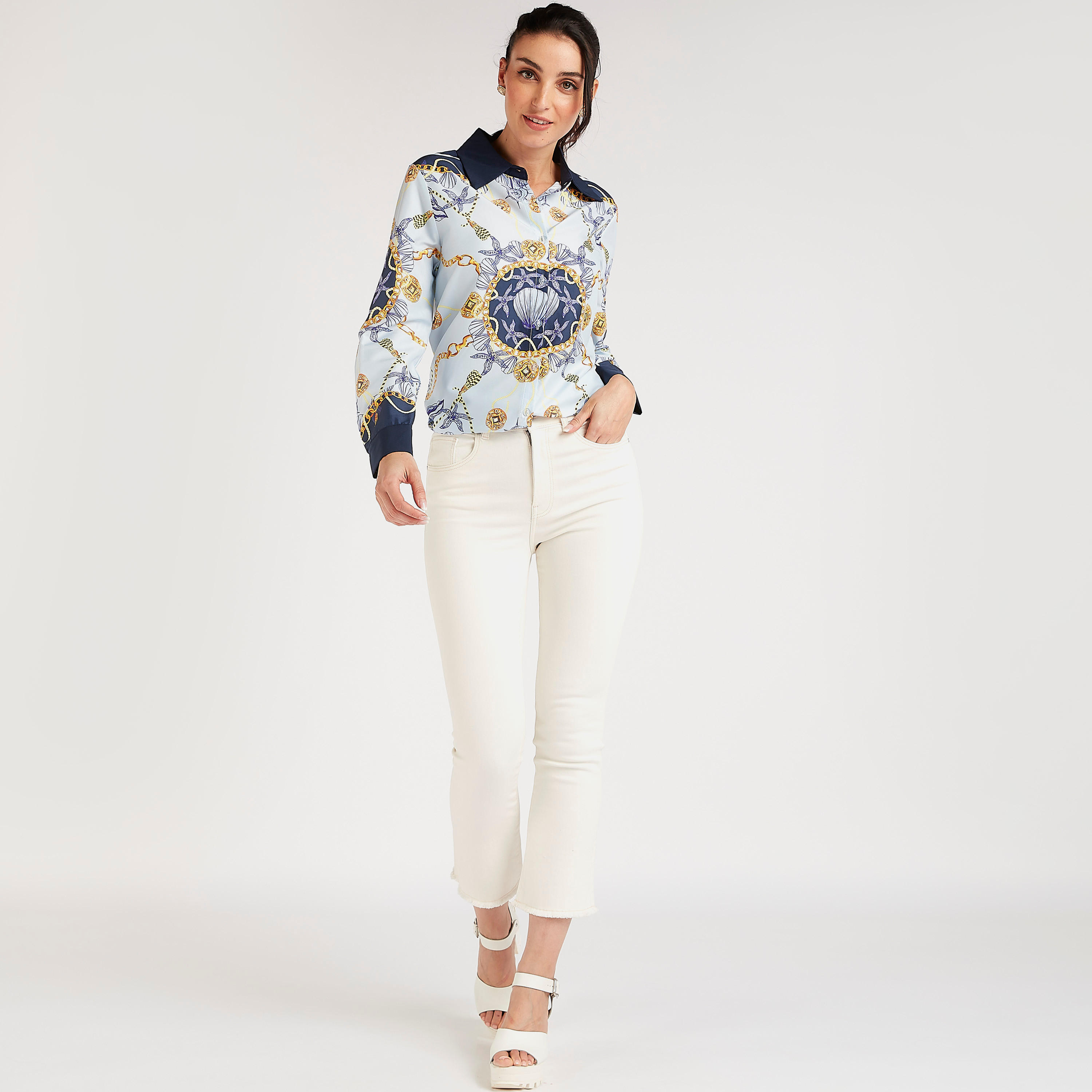 قميص بطبعات بأكمام طويلة وإغلاق بأزرار من تو إكستريمز-women-clothing-shirtsandblouses-shirts-image-3