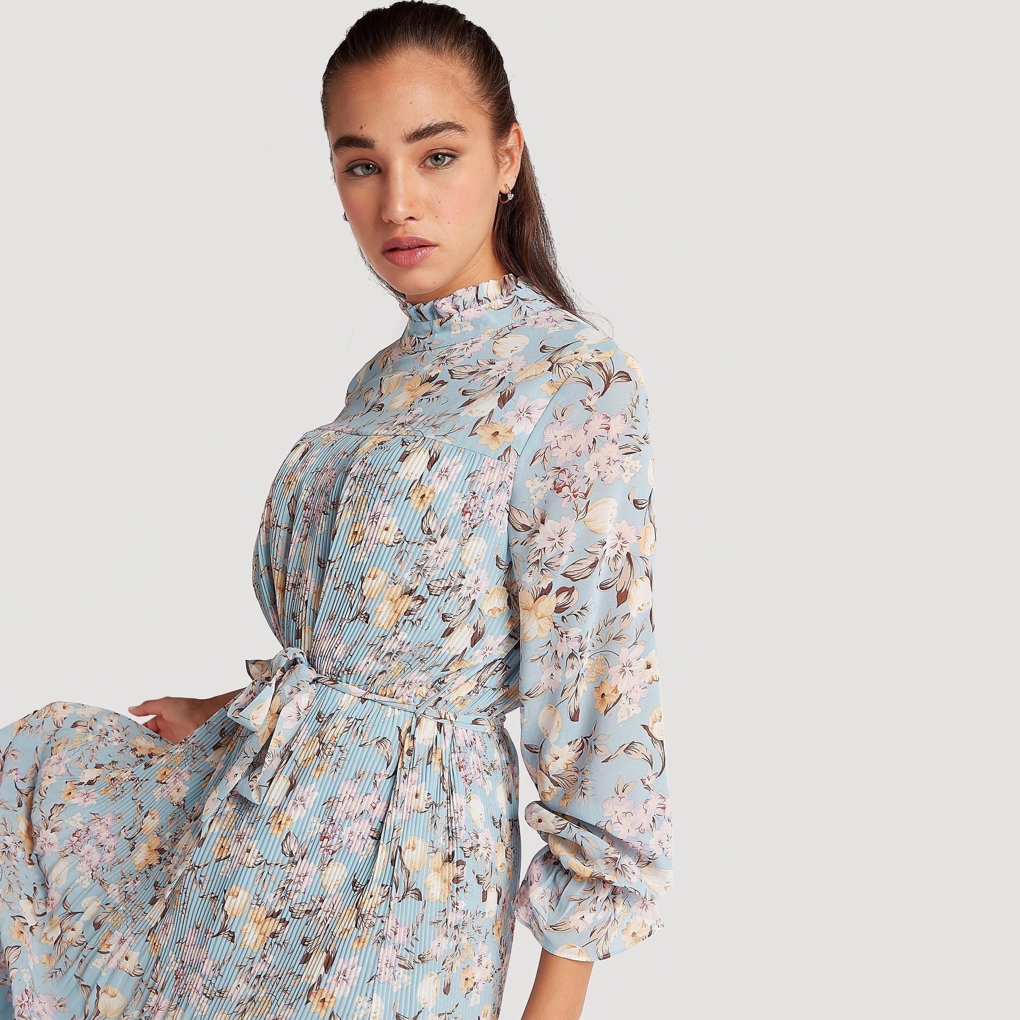فستان ميدي إيه لاين بطبعات أزهار وياقة بكشكشة من تو إكستريمز-women-clothing-dresses-image-5