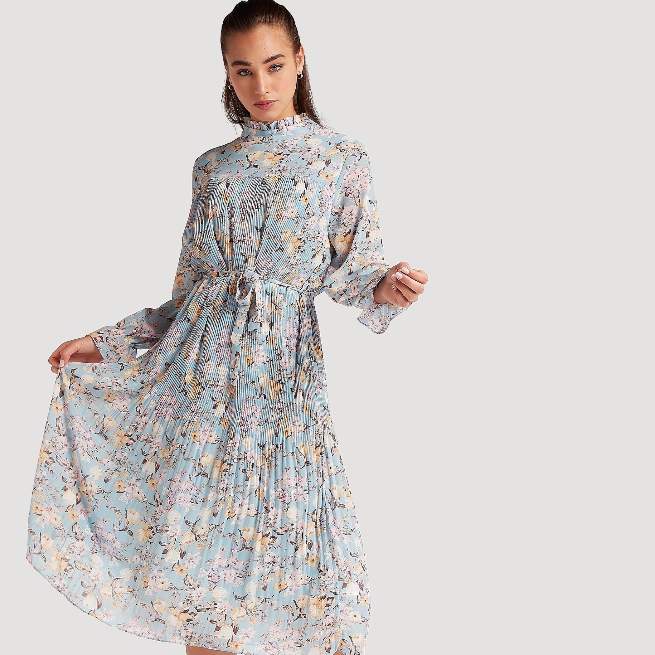 فستان ميدي إيه لاين بطبعات أزهار وياقة بكشكشة من تو إكستريمز-women-clothing-dresses-image-6