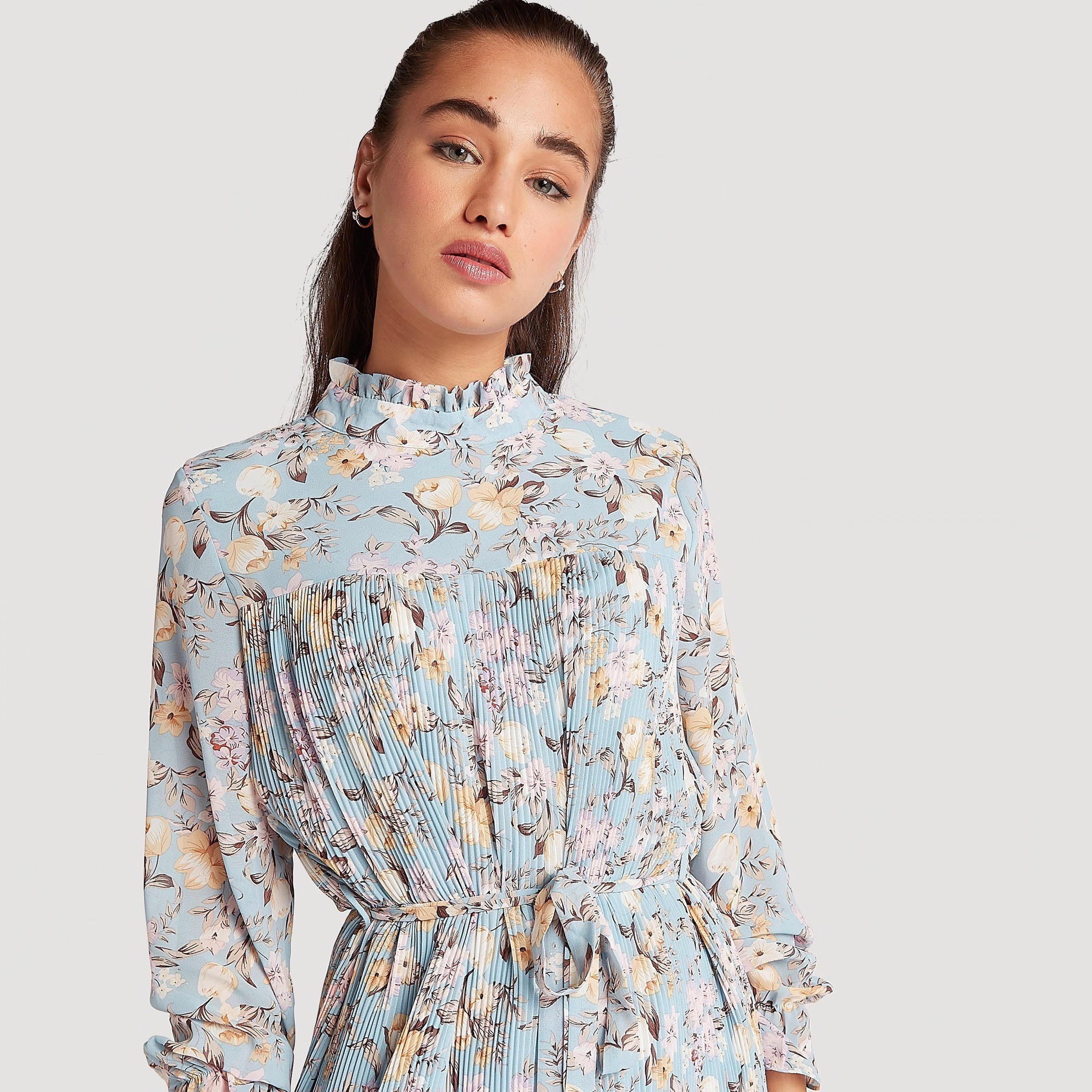 فستان ميدي إيه لاين بطبعات أزهار وياقة بكشكشة من تو إكستريمز-women-clothing-dresses-image-7