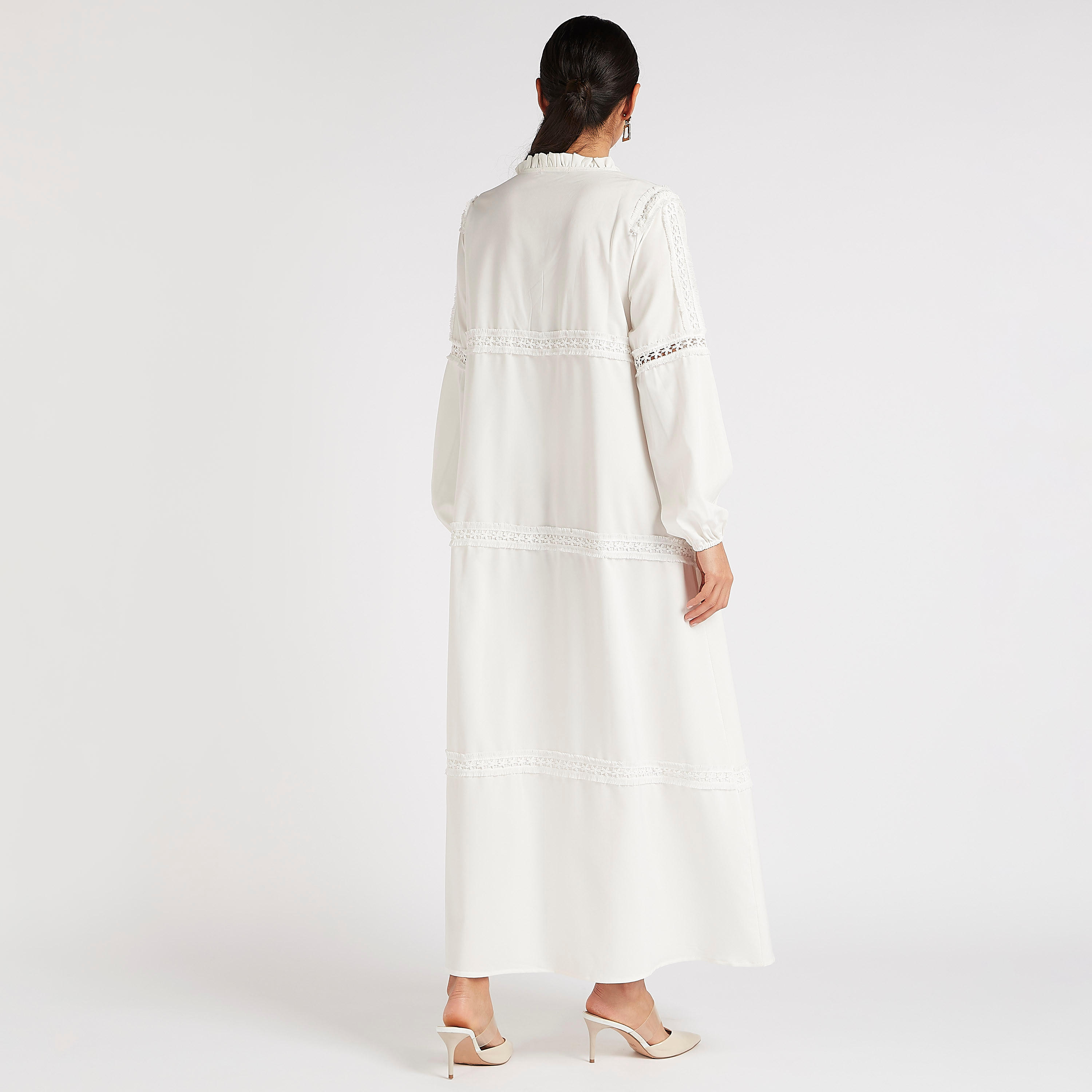 فستان إية لاين طويل سادة بتفاصيل وياقة بأربطة من تو إكستريمز-women-clothing-dresses-image-4