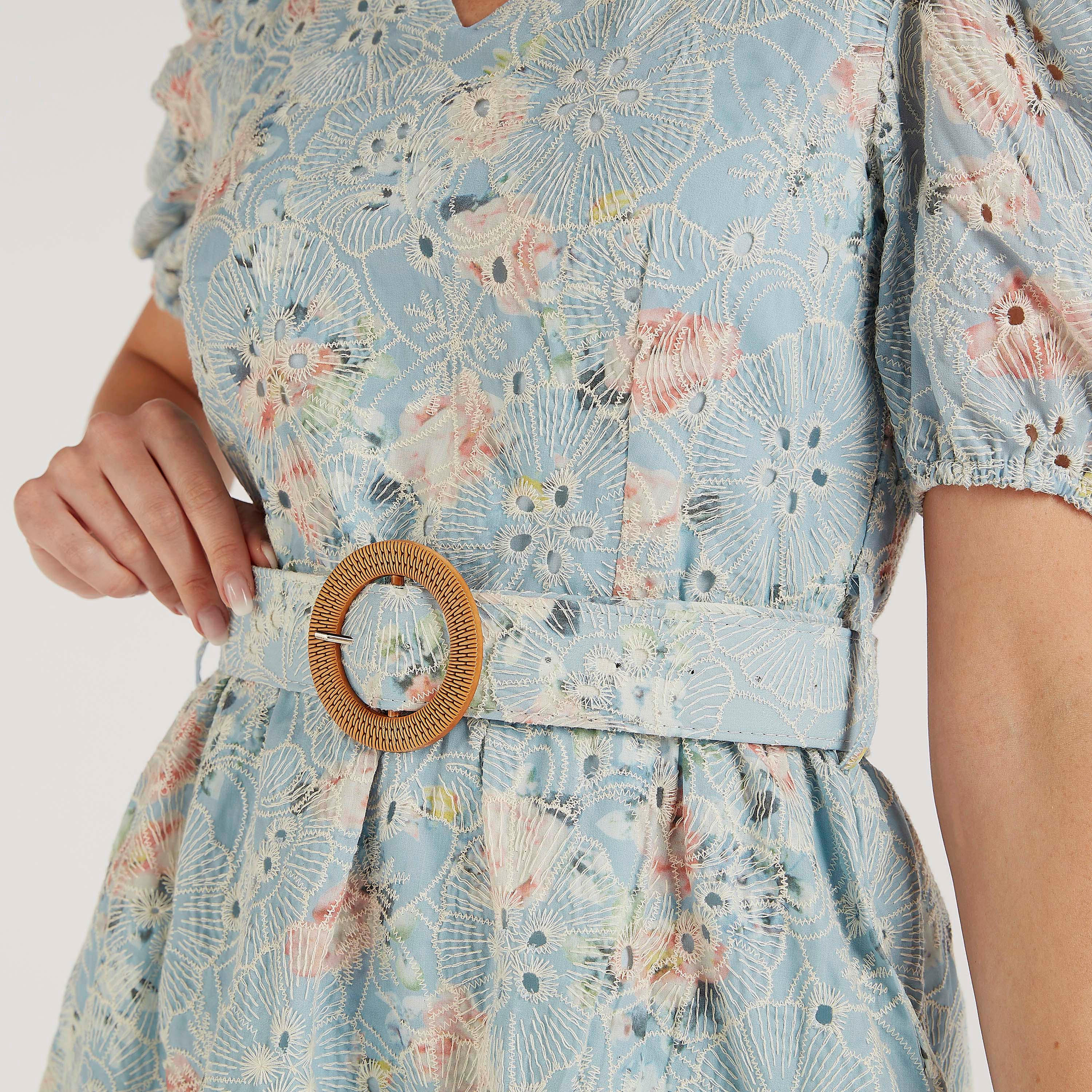 فستان قصير إيه لاين مطرّز بحزام مع أكمام منفوخة من تو إكستريمز-women-clothing-dresses-image-3