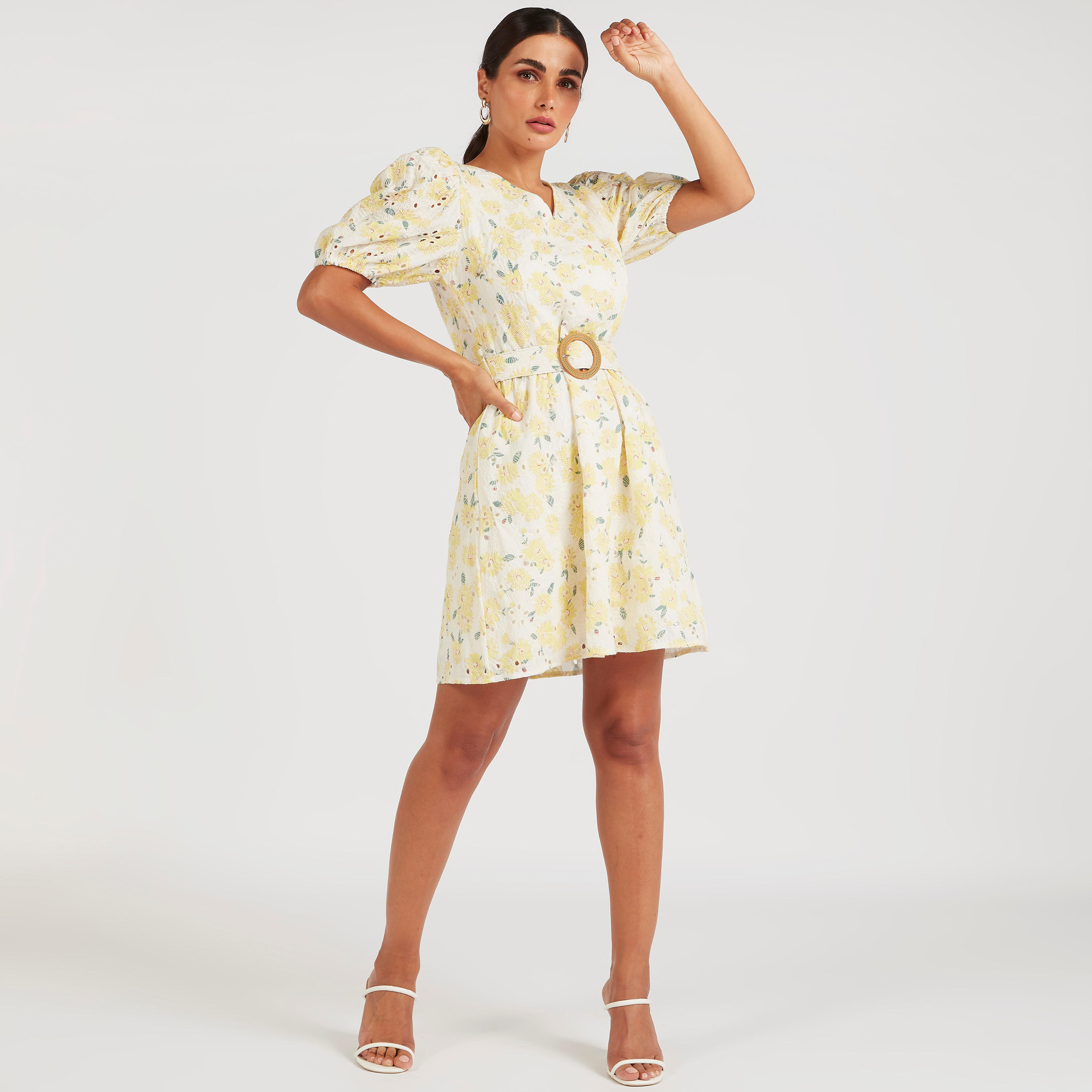 فستان ميدي إيه لاين بطبعات أزهار وأكمام منفوخة من تو إكستريمز-women-clothing-dresses-image-2