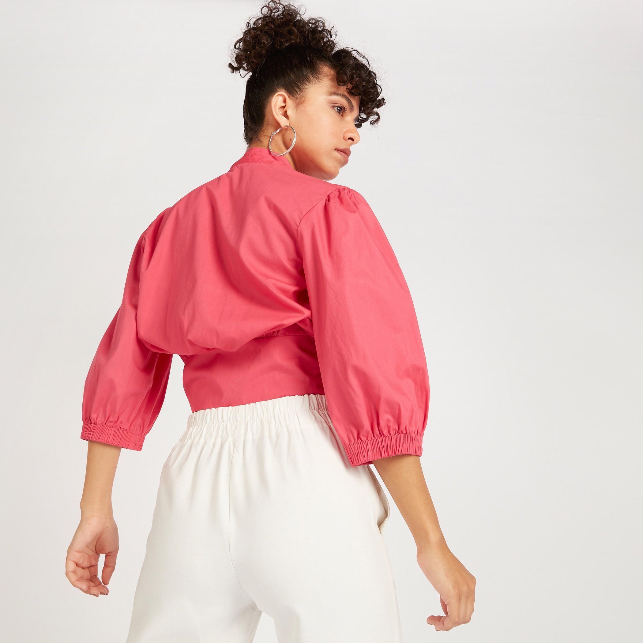 2Xtremz Solid Crop Top with Puff Sleeves and Front Tie-Ups-women-clothing-shirtsandblouses-blouses-image-4