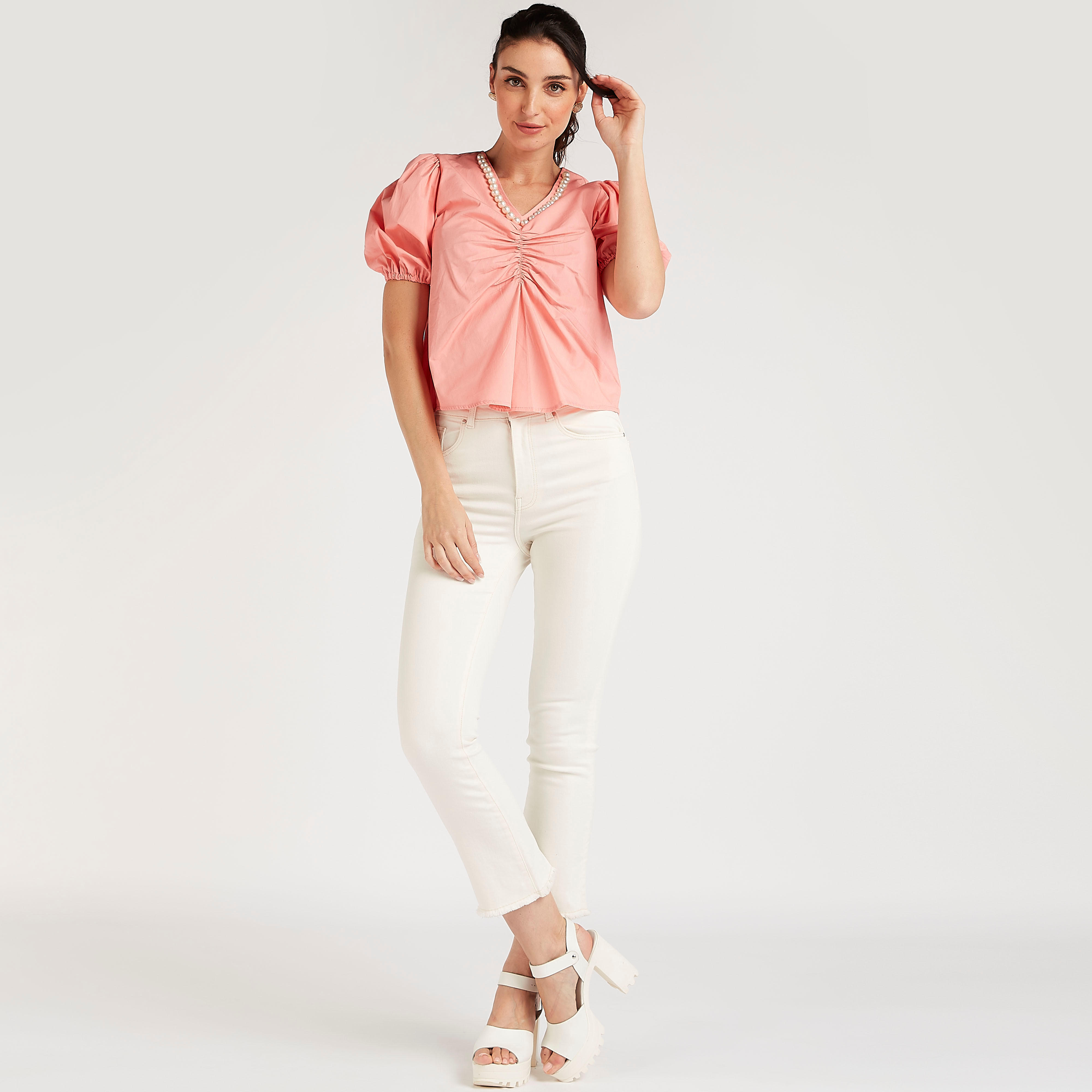2Xtremz Embellished V-neck Top with Short Puff Sleeves-women-clothing-shirtsandblouses-blouses-image-2