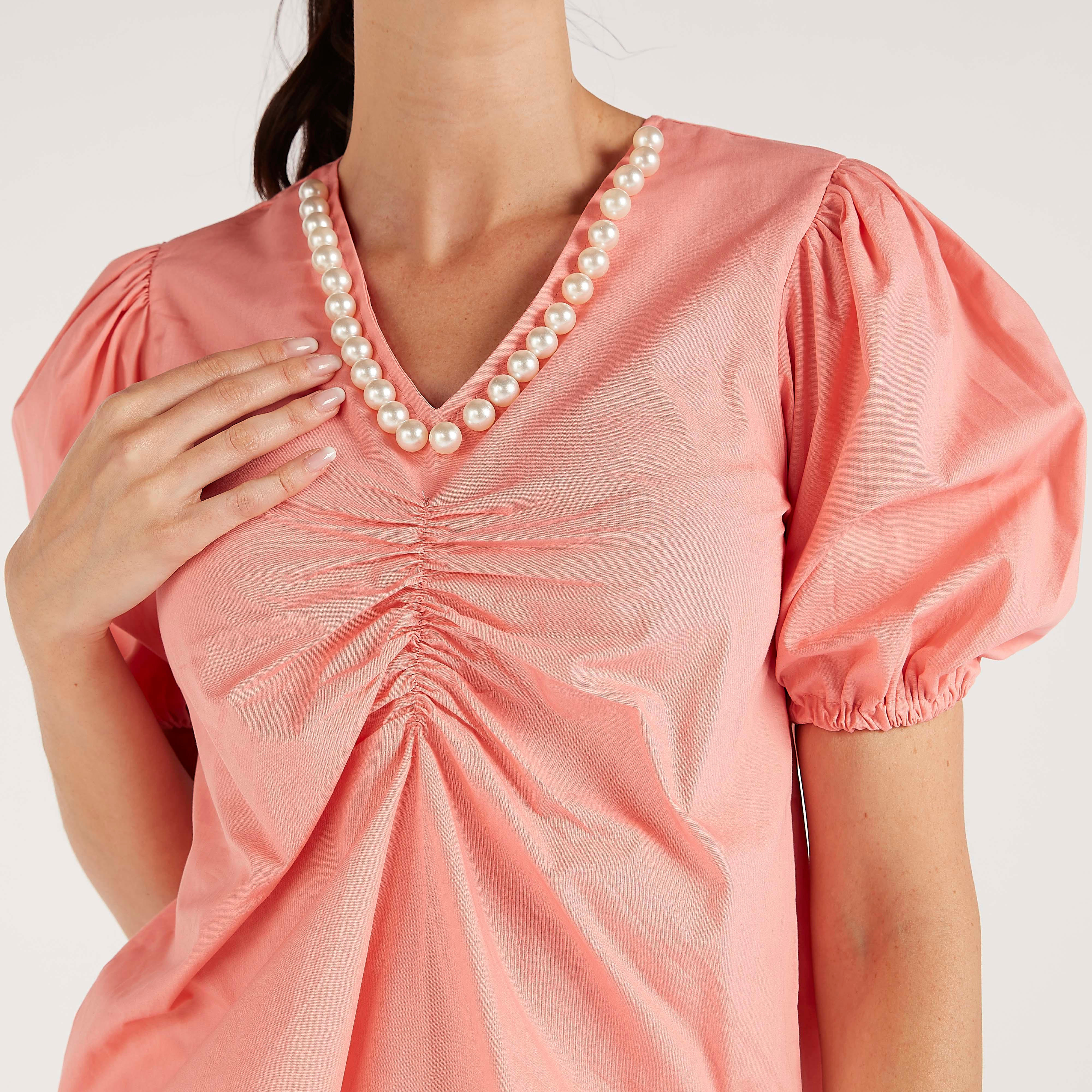 2Xtremz Embellished V-neck Top with Short Puff Sleeves-women-clothing-shirtsandblouses-blouses-image-3