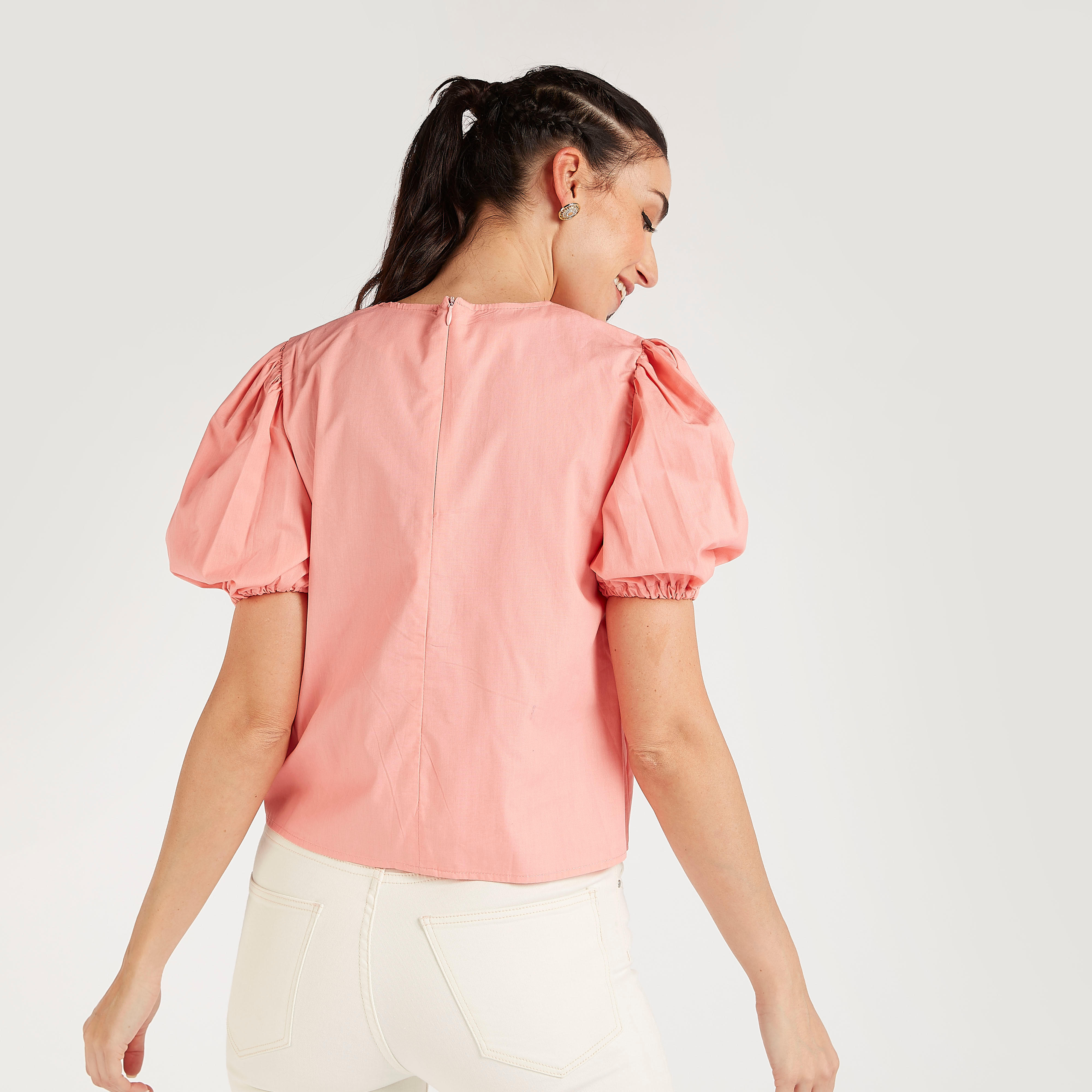 2Xtremz Embellished V-neck Top with Short Puff Sleeves-women-clothing-shirtsandblouses-blouses-image-4
