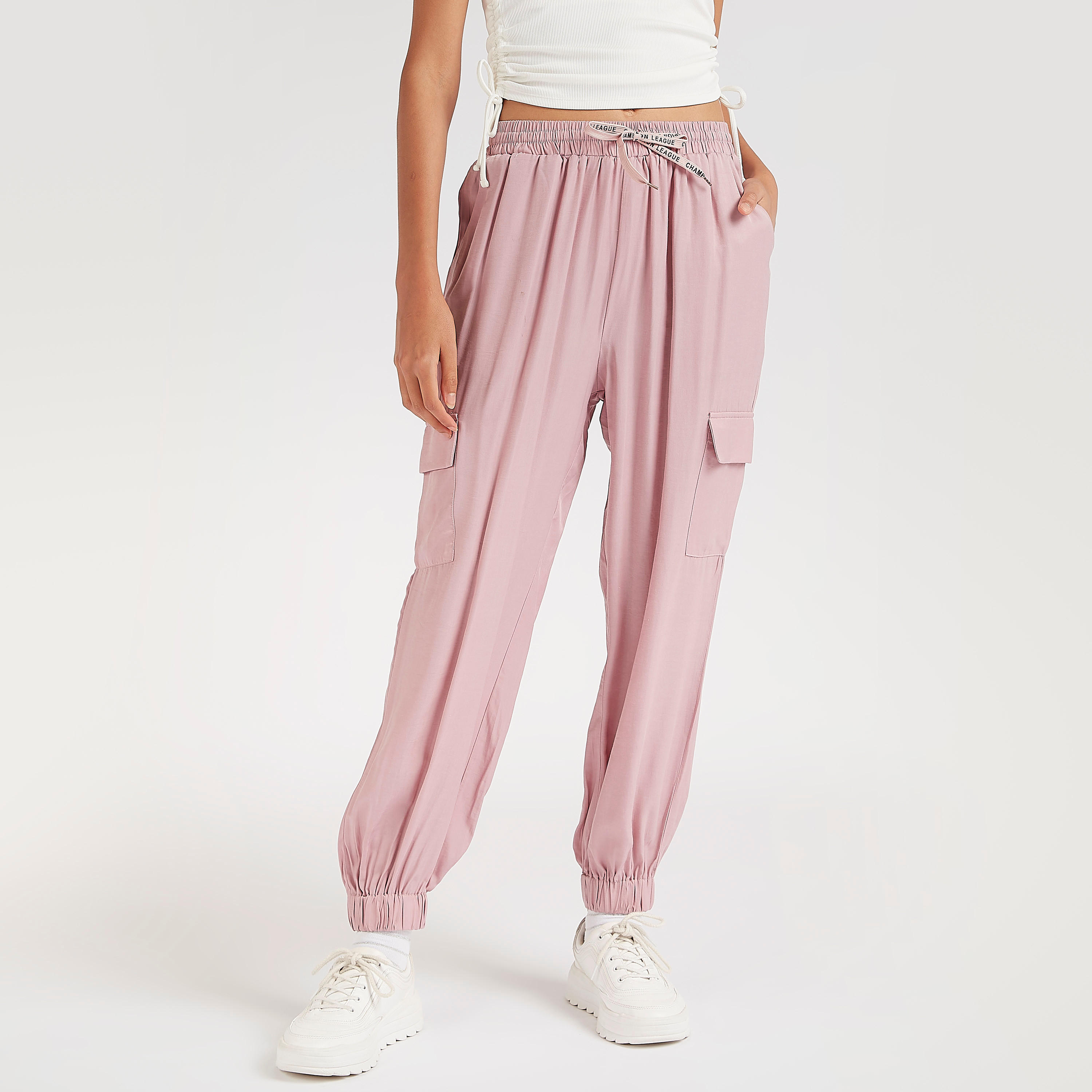 2Xtremz Solid High-Rise Cargo Pants with Pockets-women-clothing-bottoms-joggers-image-1