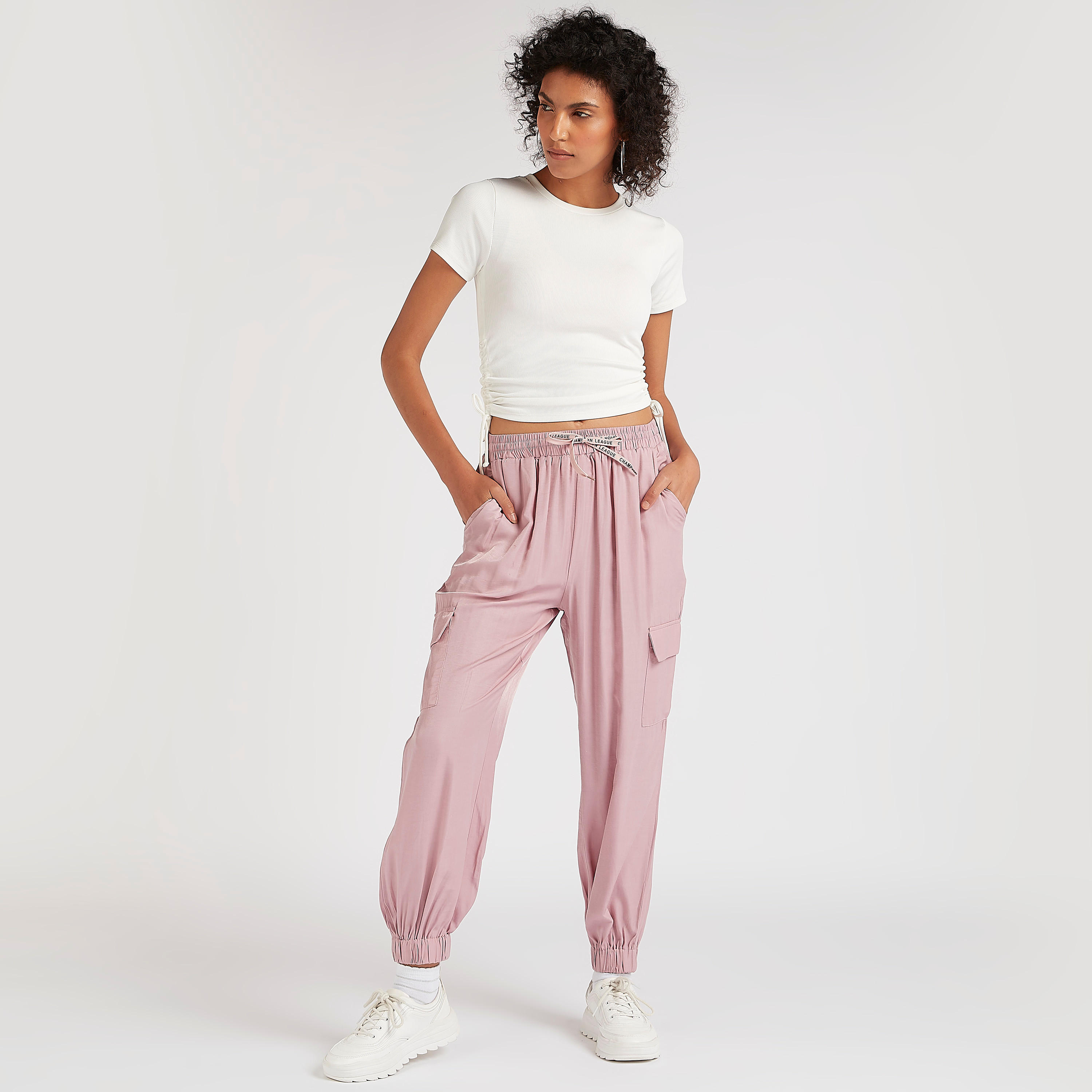 2Xtremz Solid High-Rise Cargo Pants with Pockets-women-clothing-bottoms-joggers-image-5