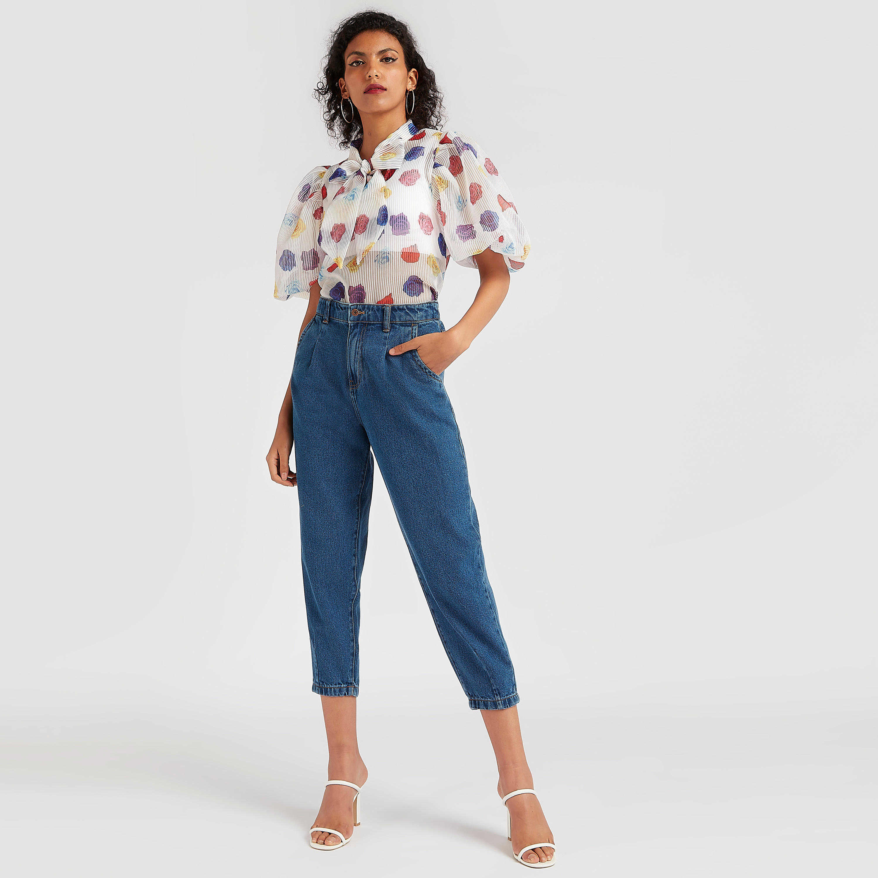 2Xtremz Printed Tie-Neck Top with Balloon Sleeves-women-clothing-shirtsandblouses-blouses-image-6