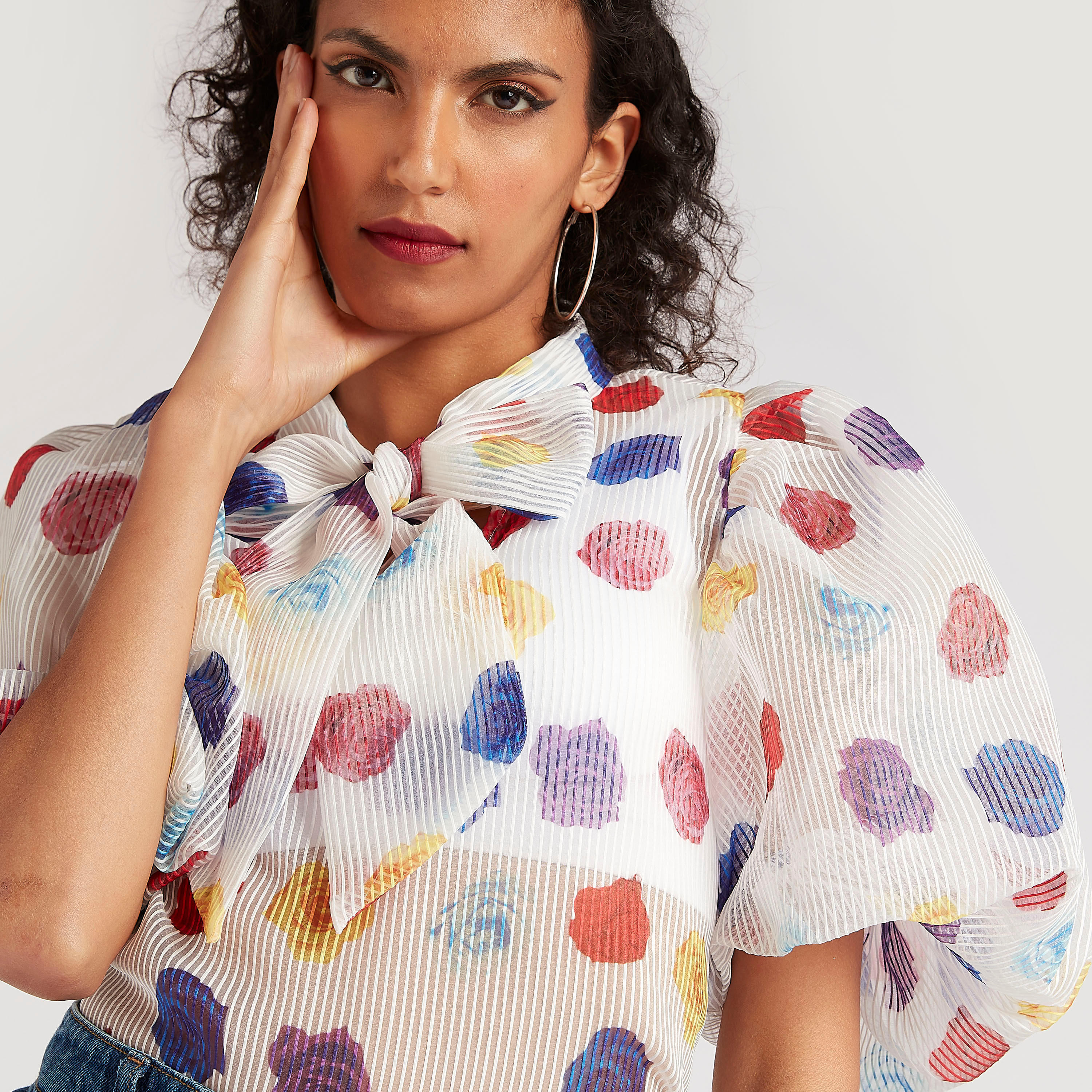 2Xtremz Printed Tie-Neck Top with Balloon Sleeves-women-clothing-shirtsandblouses-blouses-image-7