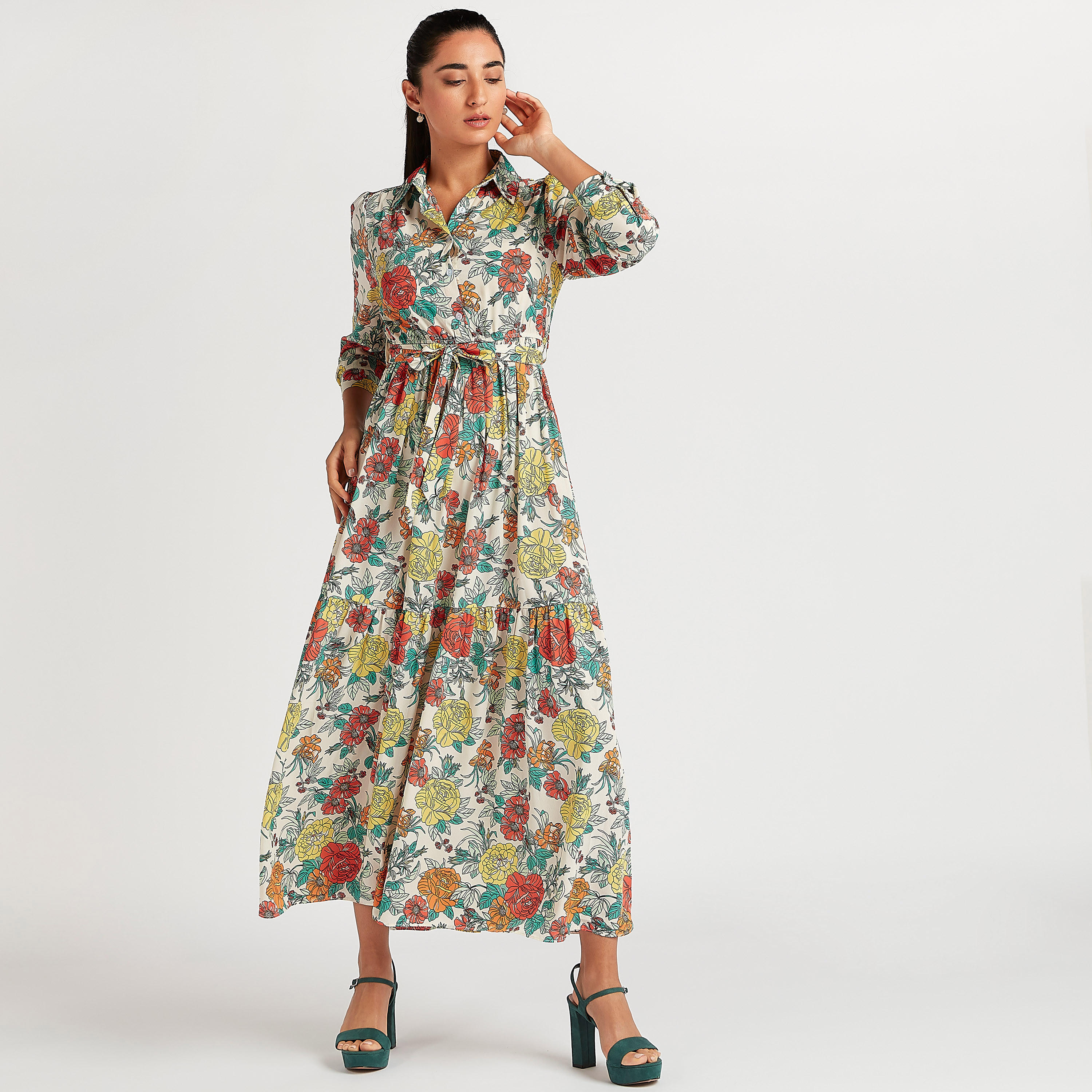فستان طويل إيه لاين بطبعات أزهار مع رباط من تو إكستريمز-women-clothing-dresses-image-1