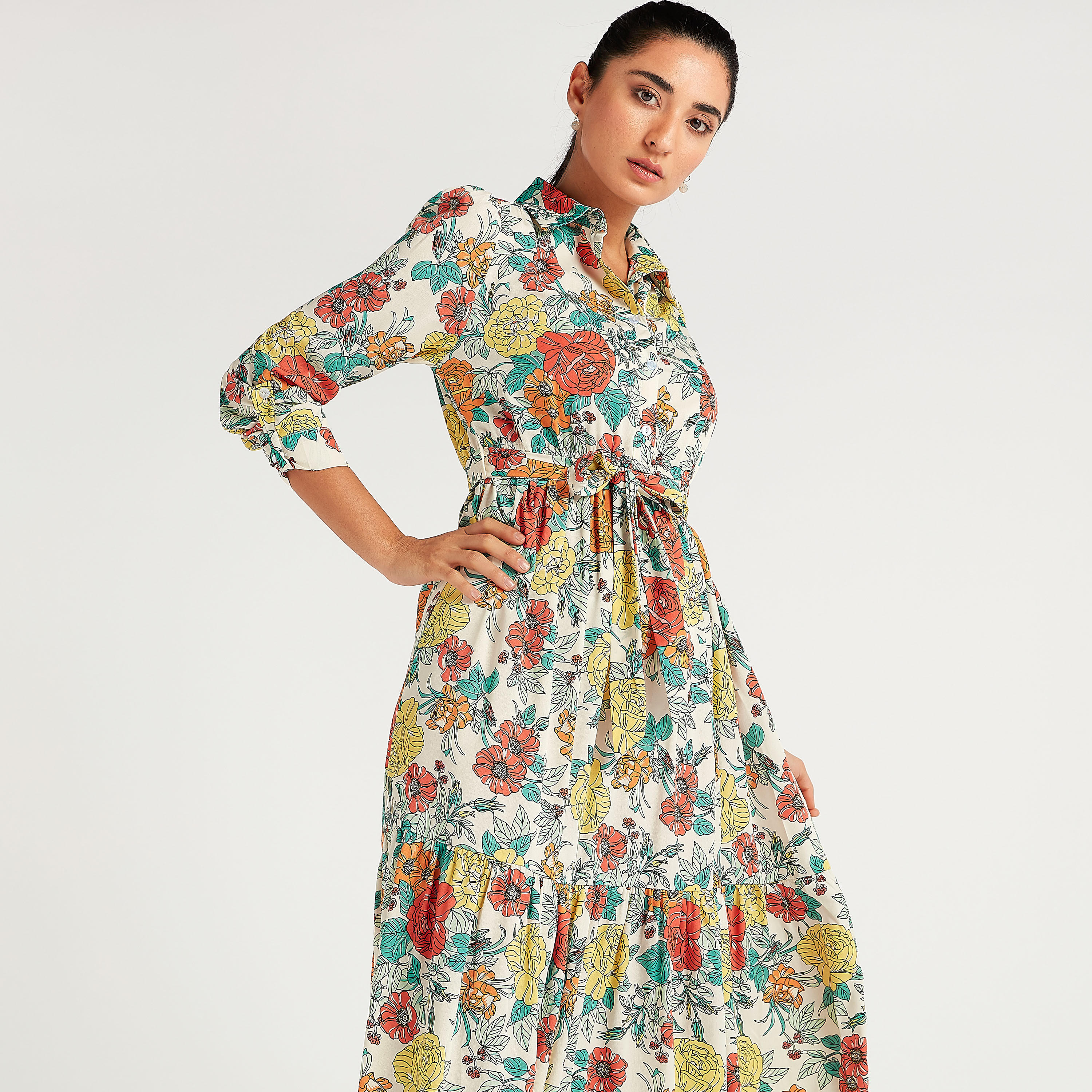 فستان طويل إيه لاين بطبعات أزهار مع رباط من تو إكستريمز-women-clothing-dresses-image-5