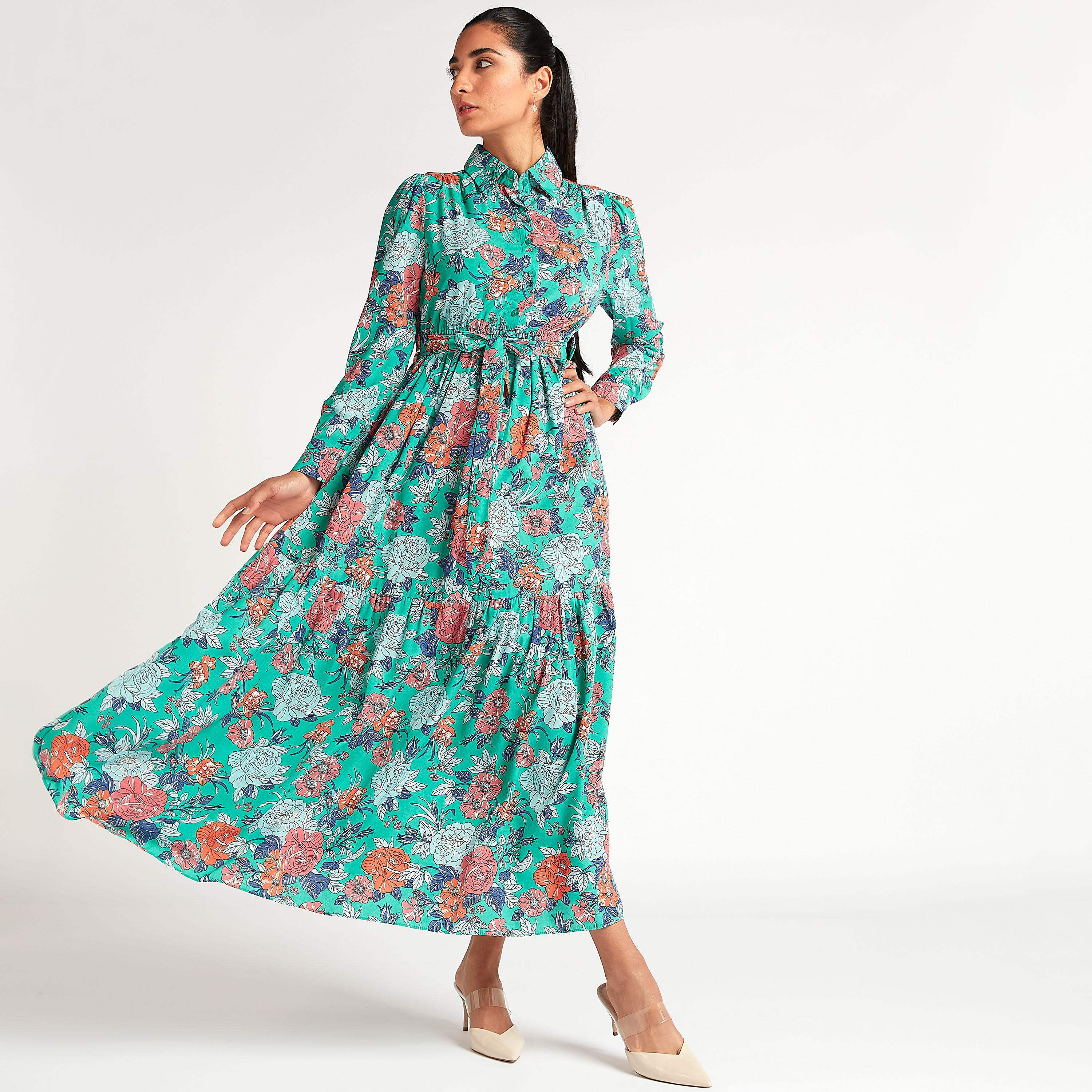 فستان طويل إيه لاين بطبعات أزهار وأكمام طويلة من تو إكستريمز-women-clothing-dresses-image-1