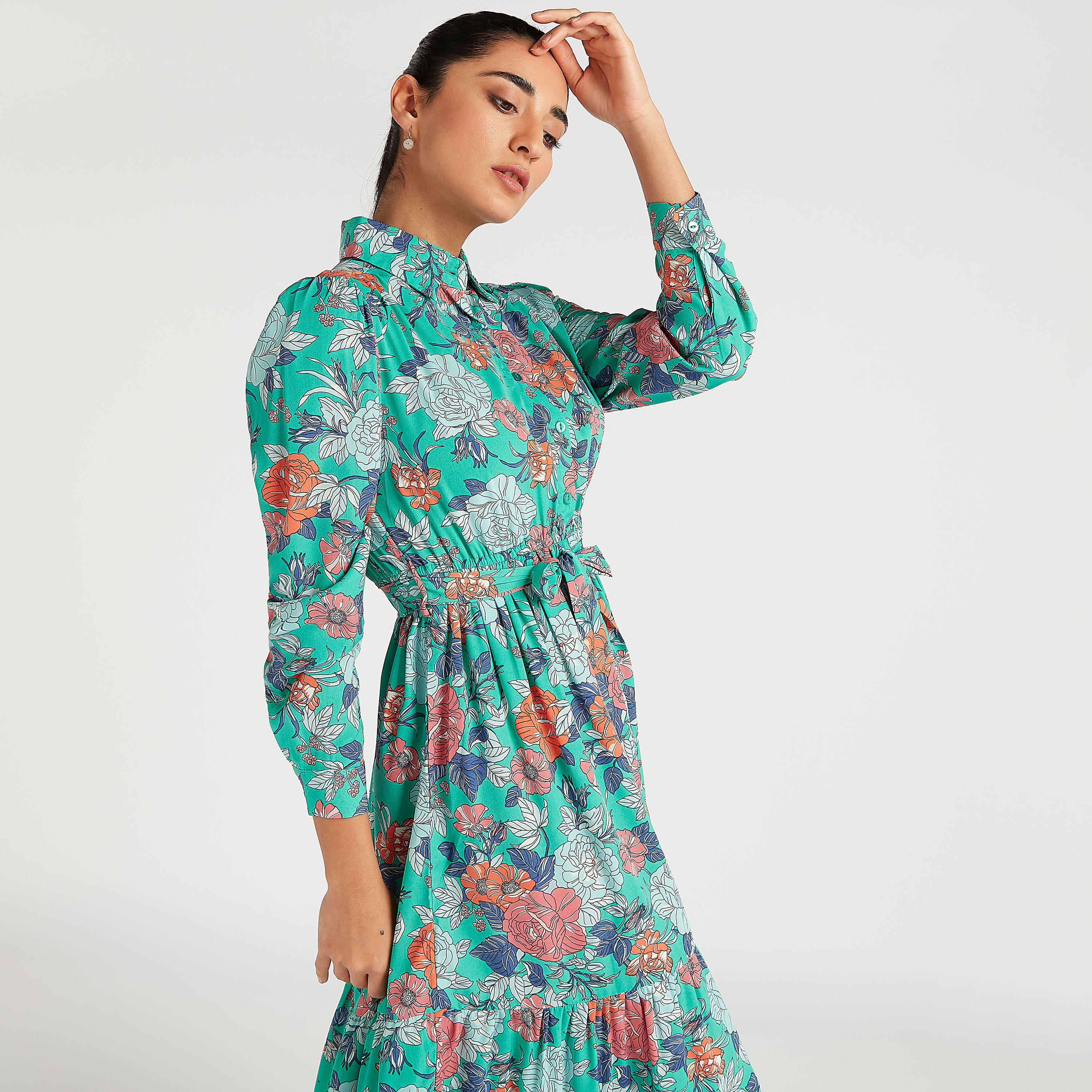 فستان طويل إيه لاين بطبعات أزهار وأكمام طويلة من تو إكستريمز-women-clothing-dresses-image-5