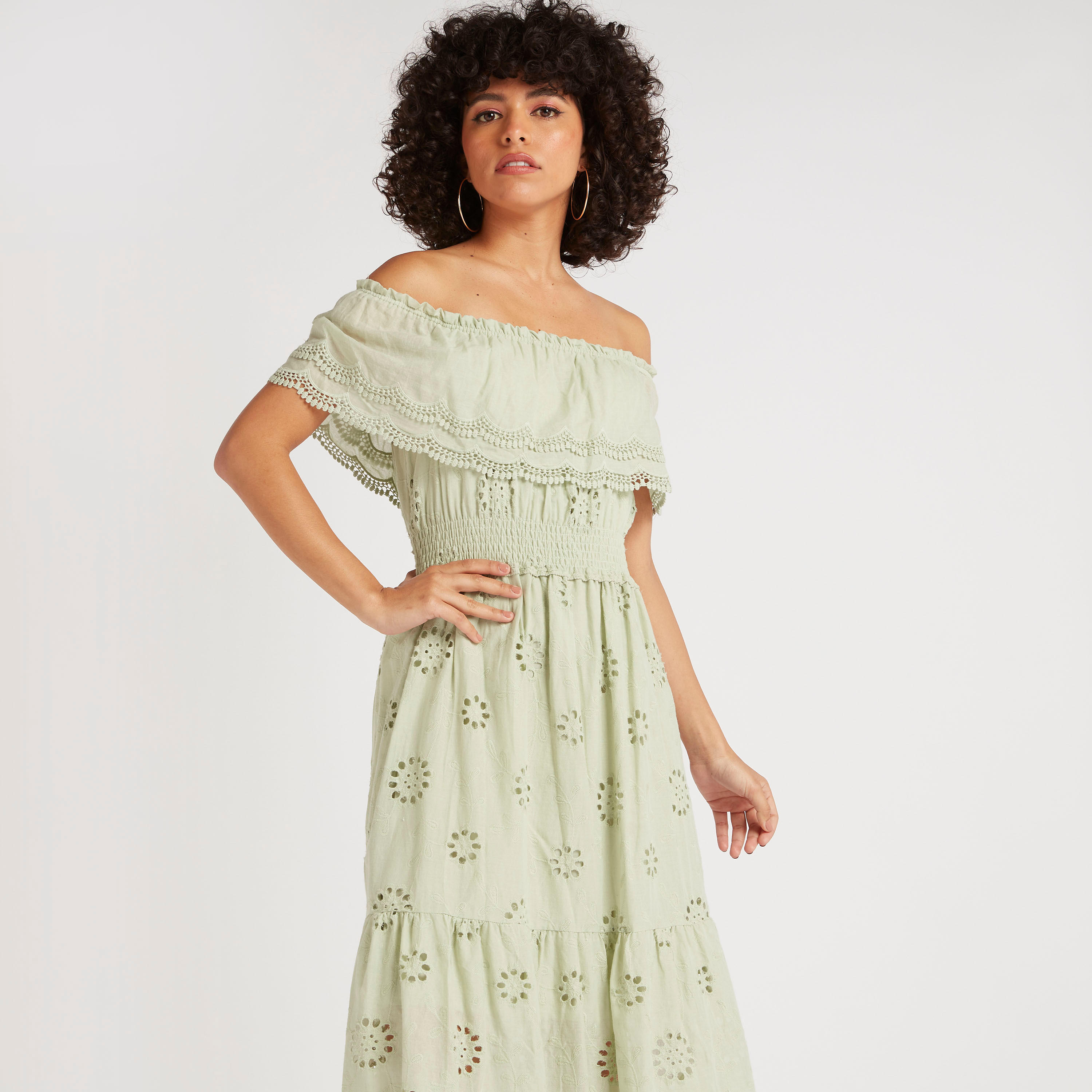 فستان ميدي إيه لاين شيفلي باردوت وخصر مطرّز من تو إكستريمز-women-clothing-dresses-image-10