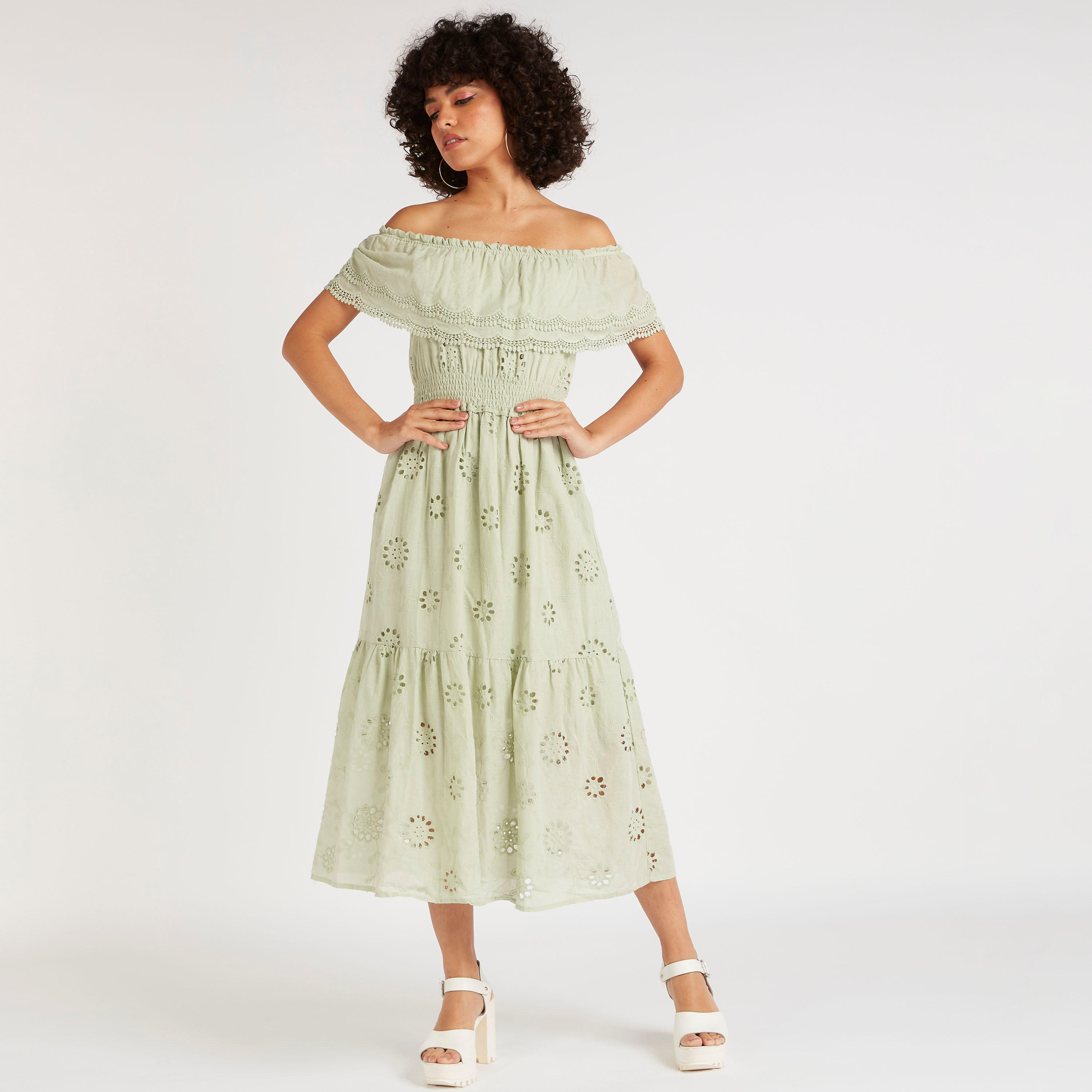 فستان ميدي إيه لاين شيفلي باردوت وخصر مطرّز من تو إكستريمز-women-clothing-dresses-image-5