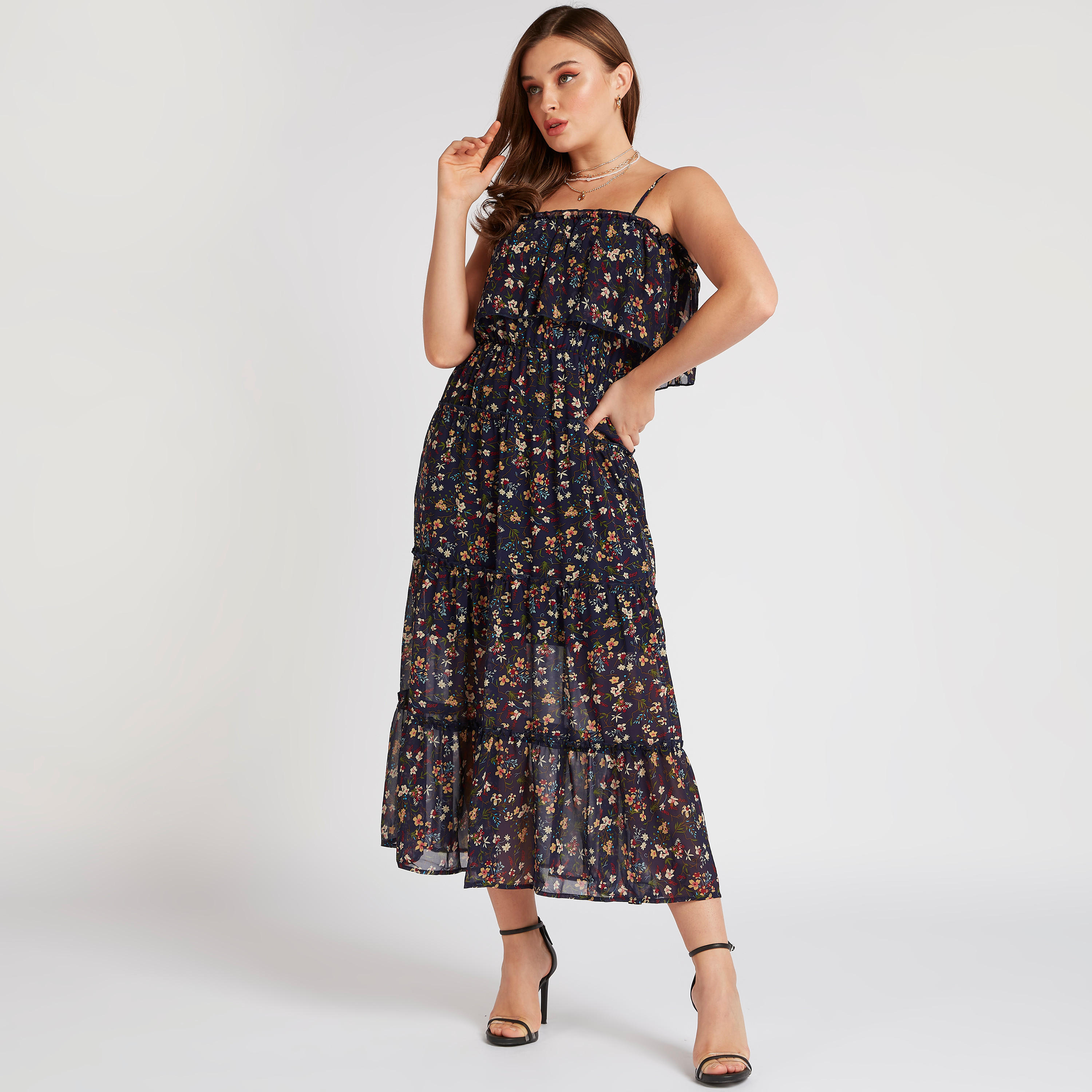 فستان ميدي إيه لاين بطبعات أزهار من تو إكستريمز-women-clothing-dresses-image-1