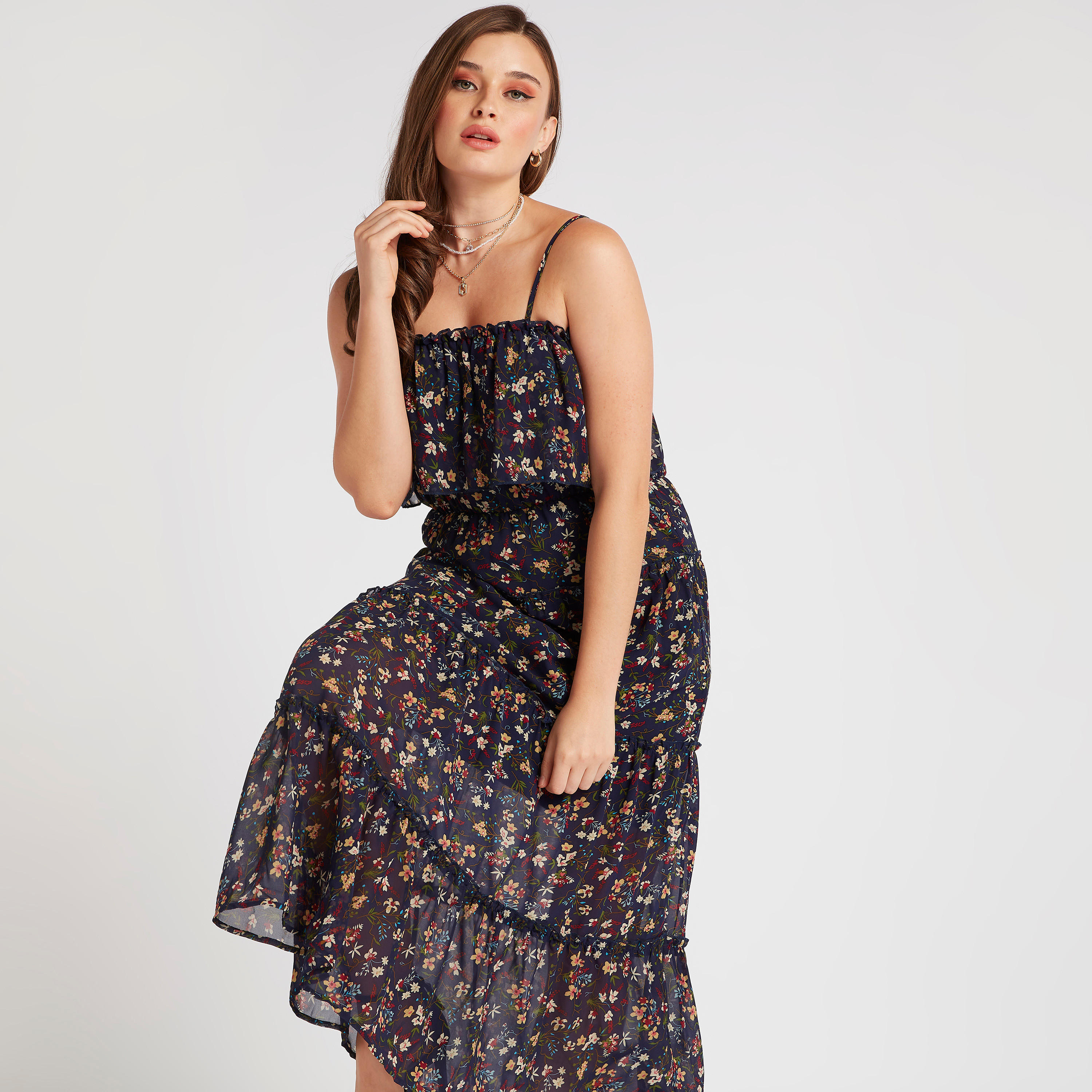 فستان ميدي إيه لاين بطبعات أزهار من تو إكستريمز-women-clothing-dresses-image-2