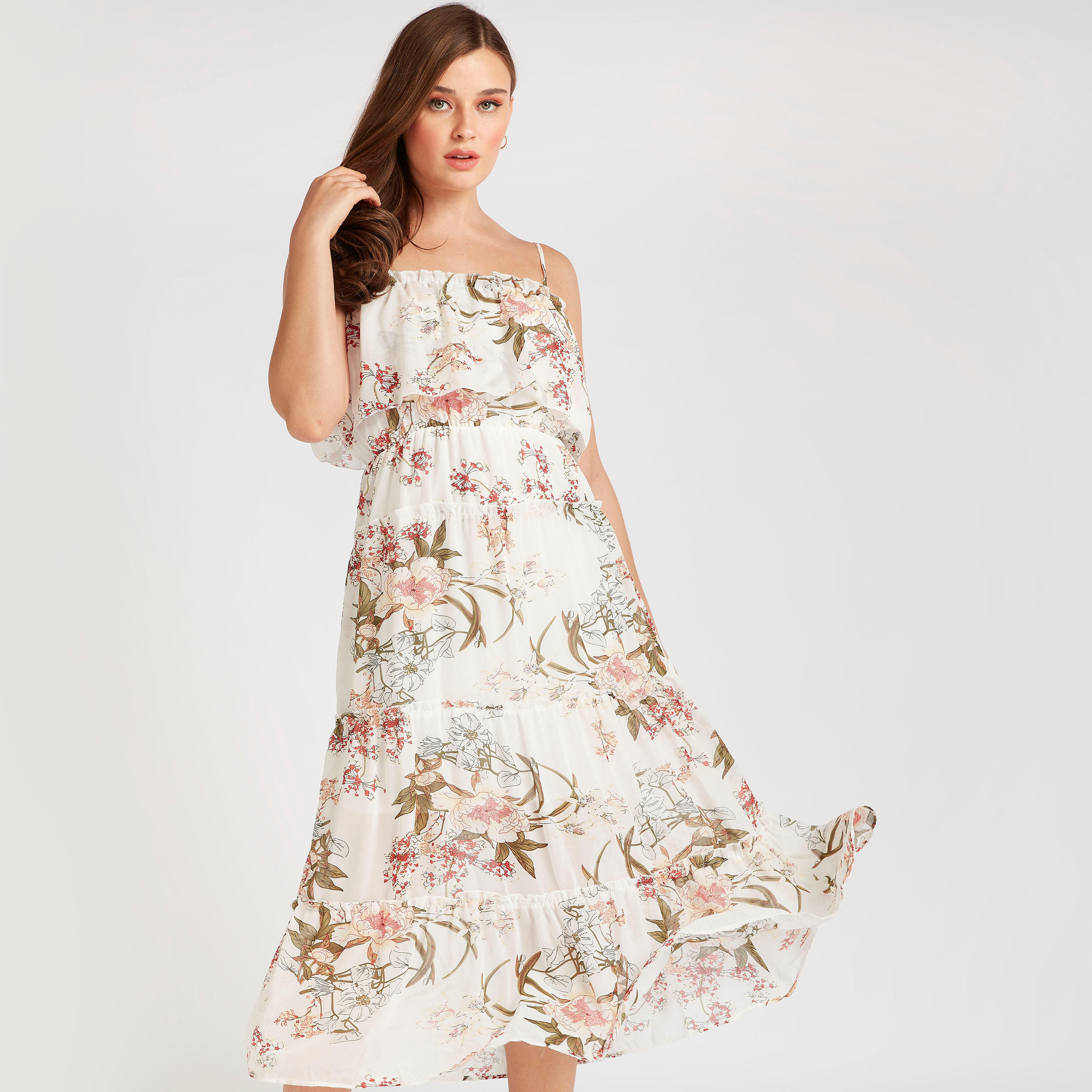 فستان ميدي إيه لاين بطبعات أزهار متعدد الطبقات من تو إكستريمز-women-clothing-dresses-image-1