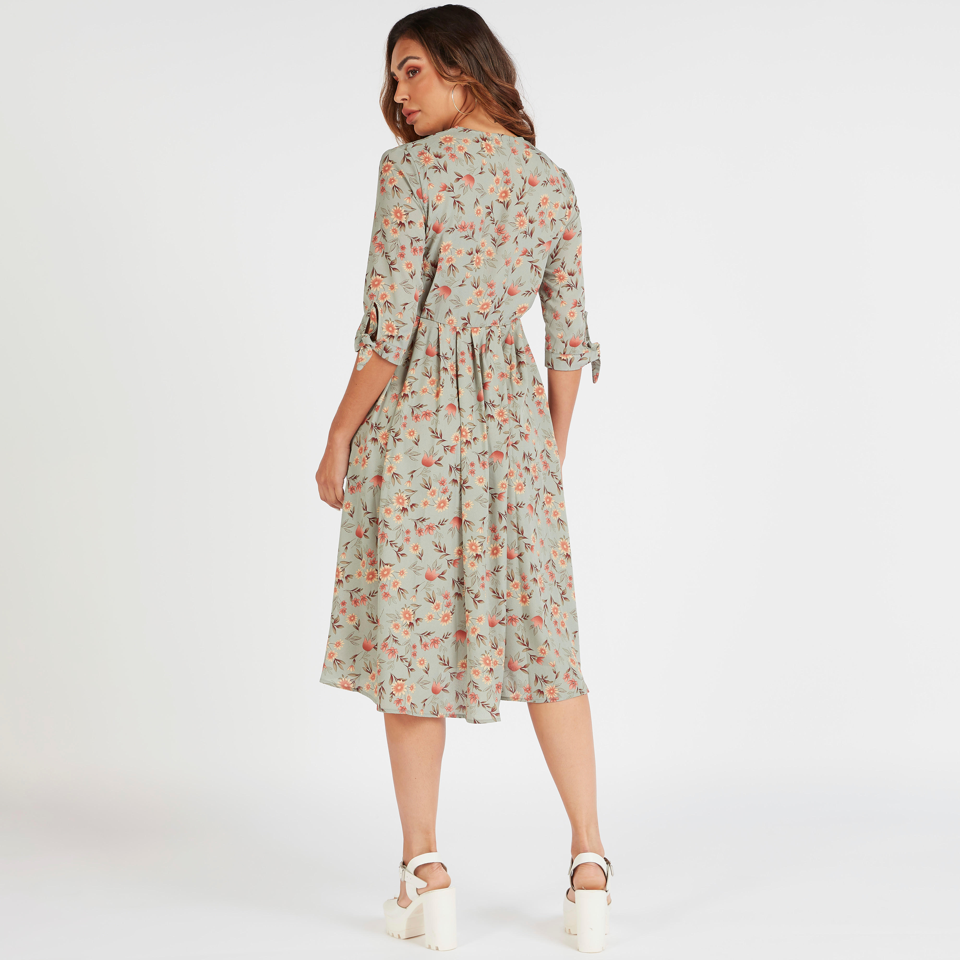فستان ميدي إيه لاين بطبعات أزهار وأكمام 3/4 من تو إكستريمز-women-clothing-dresses-image-4