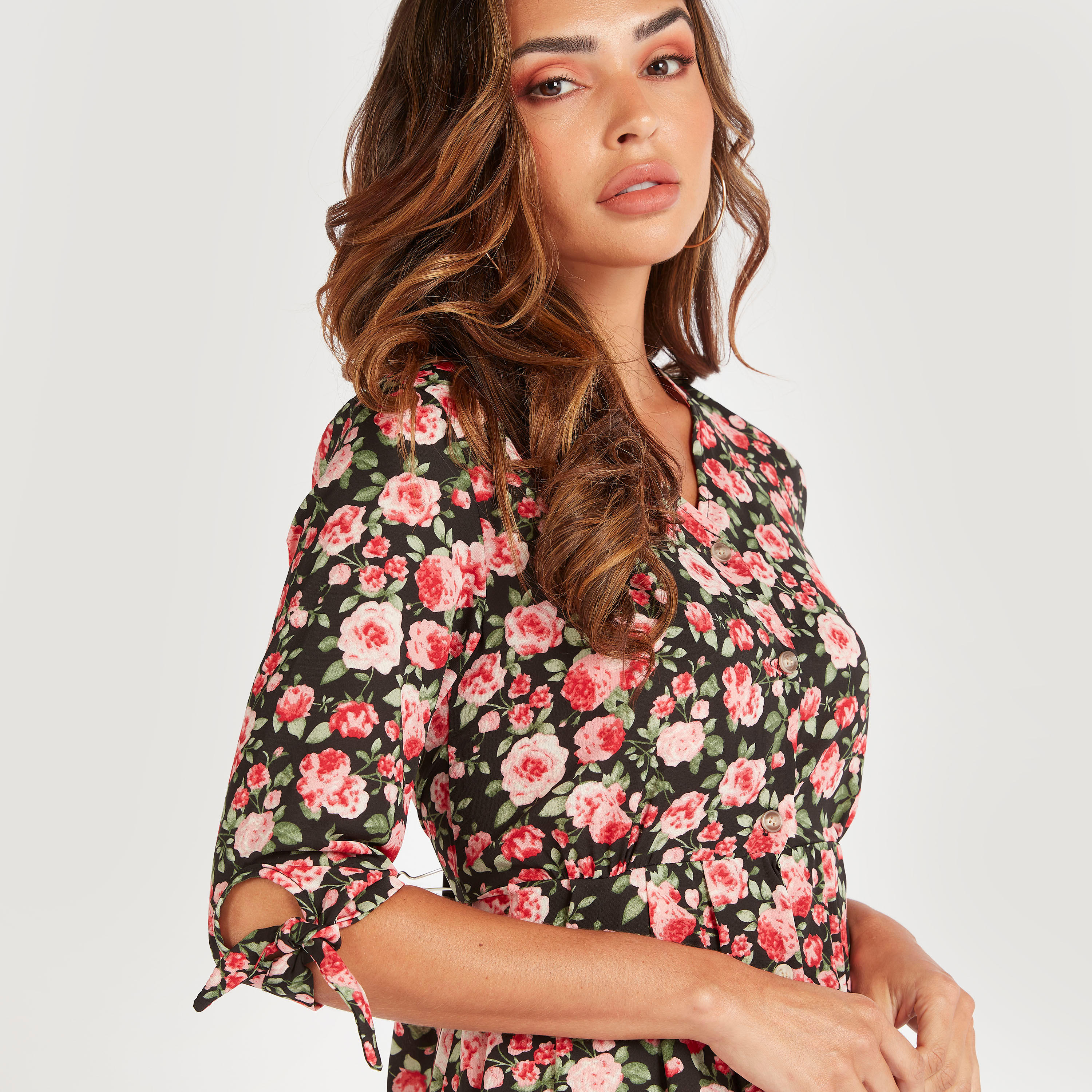 فستان ميدي بأكمام 3/4 وطبعات أزهار من توإكستريمز-women-clothing-dresses-image-3