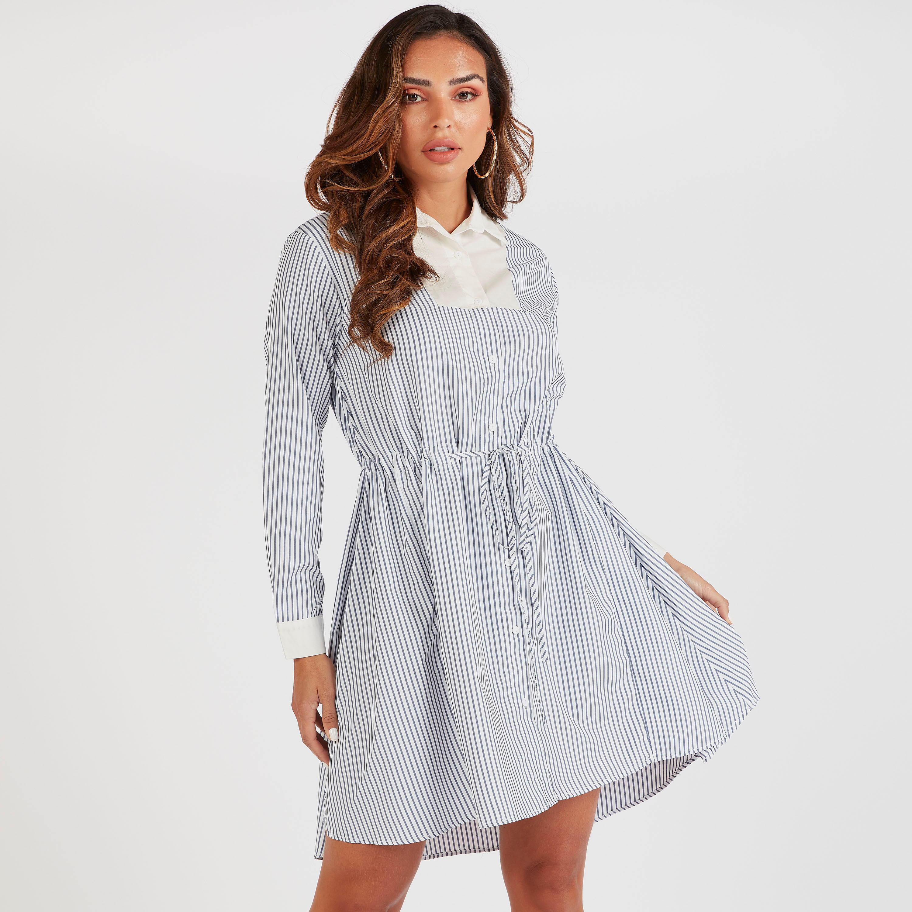 فستان قميص قصير مخطط بأربطة من توإكستريمز-women-clothing-dresses-image-1