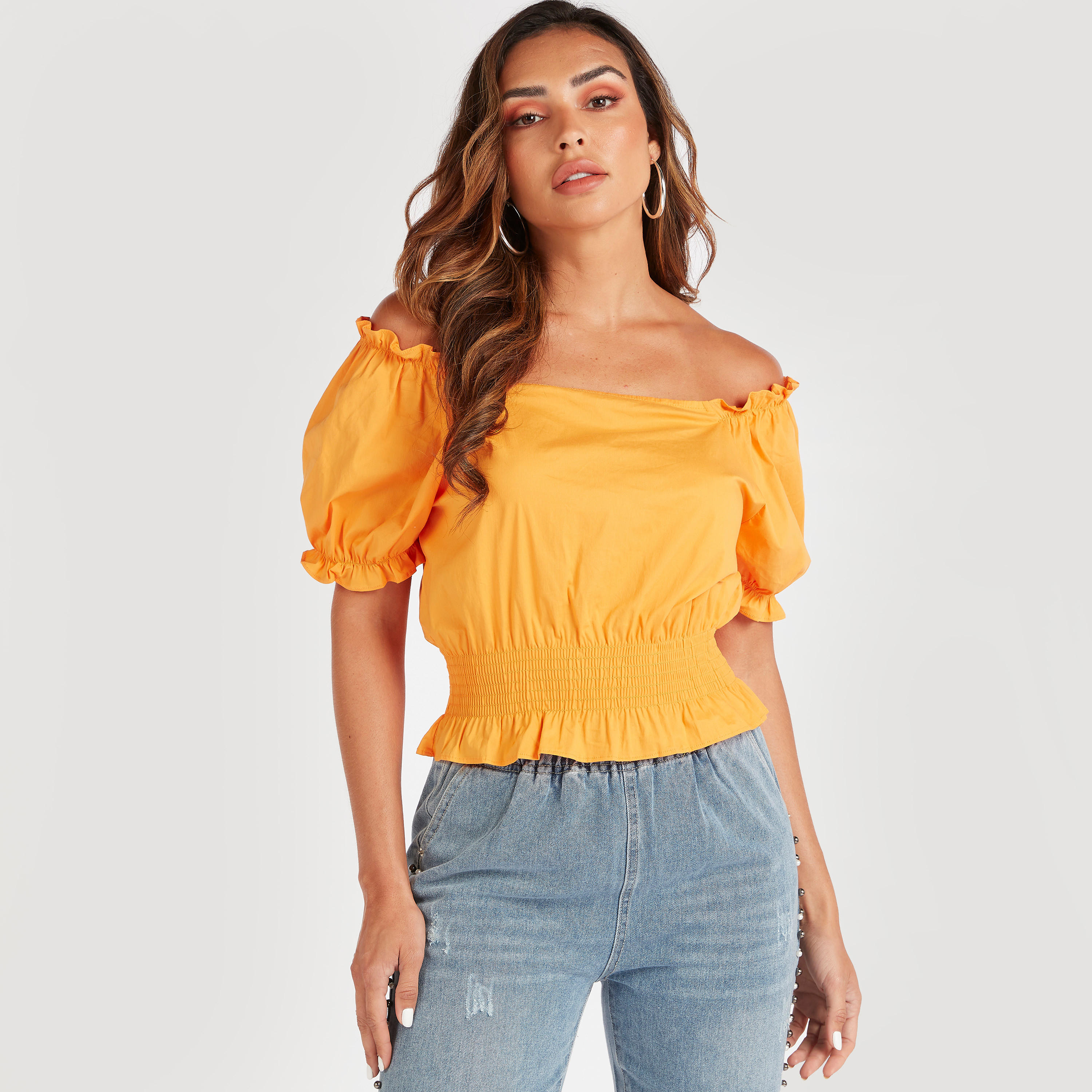 2Xtremz Solid Off Shoulder Blouse with Short Sleeves-women-clothing-shirtsandblouses-blouses-image-1