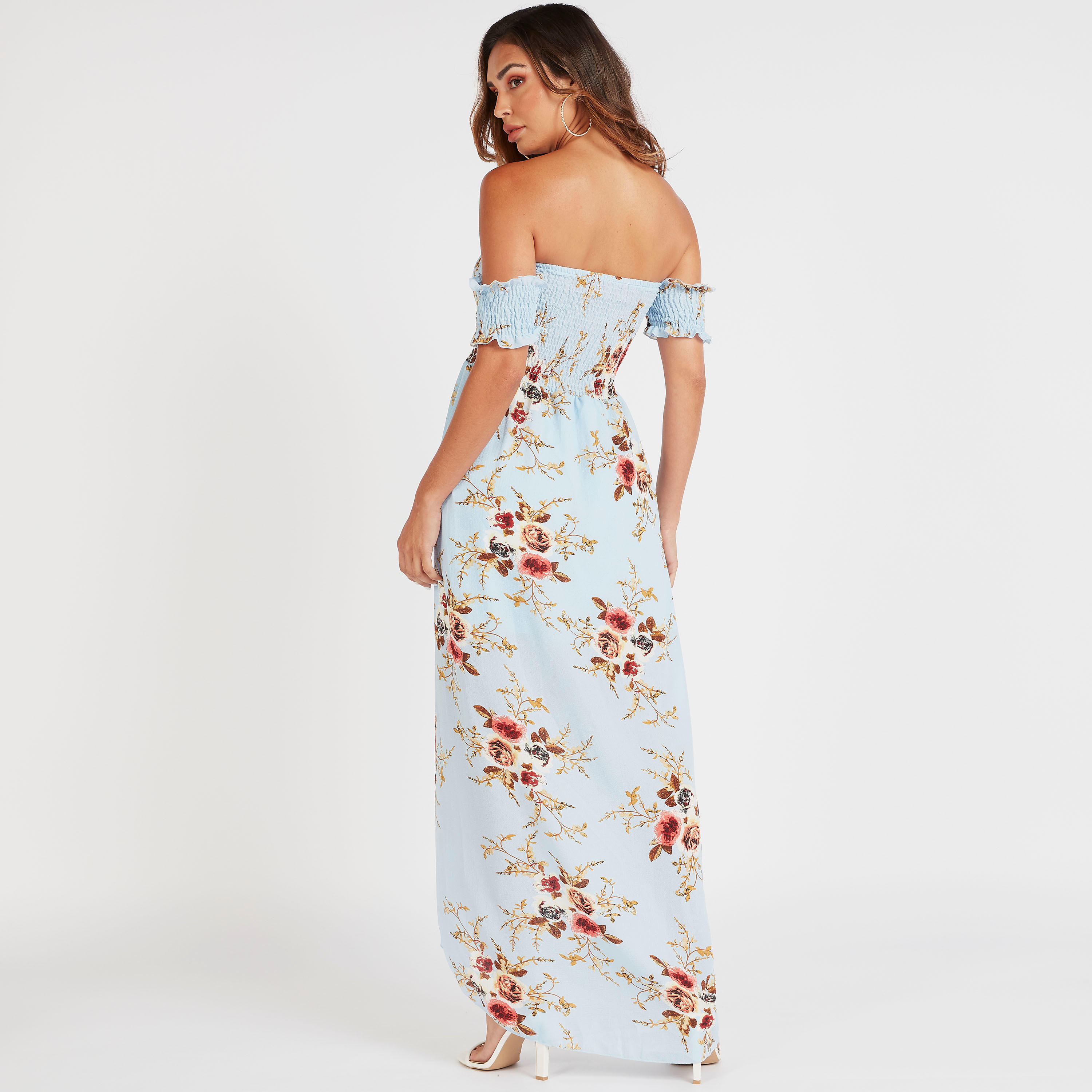 فستان طويل إيه لاين مكشوف الأكتاف بأكمام قصيرة وطبعات زهرية من توإكستريمز-women-clothing-dresses-image-4