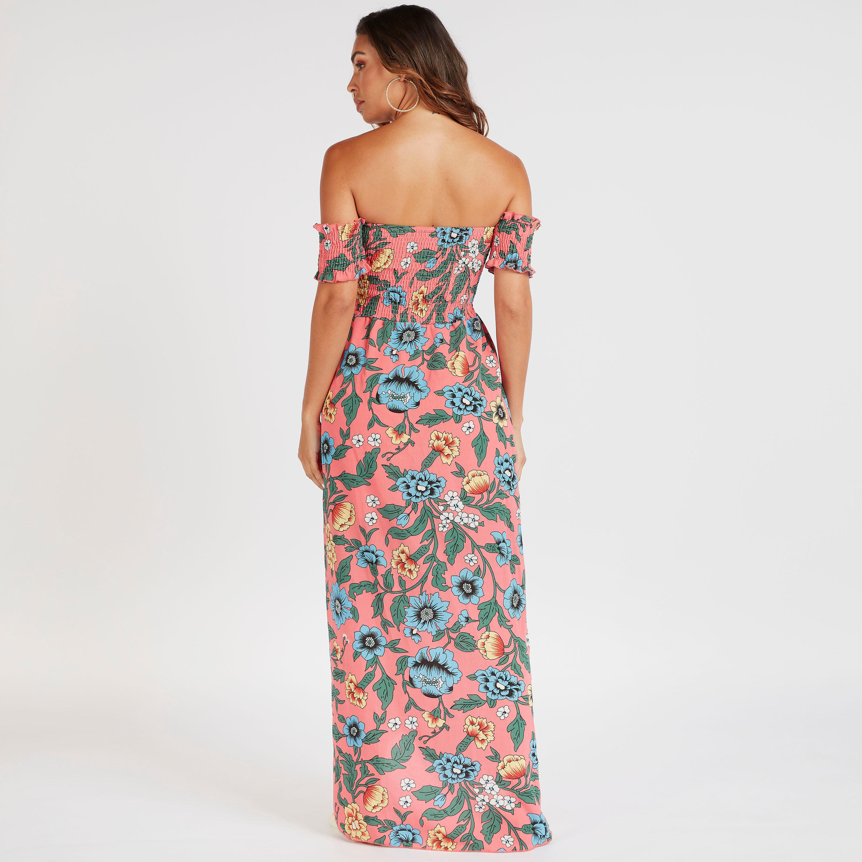 فستان طويل إيه لاين مكشوف الأكتاف بأكمام قصيرة وطبعات زهرية من توإكستريمز-women-clothing-dresses-image-4